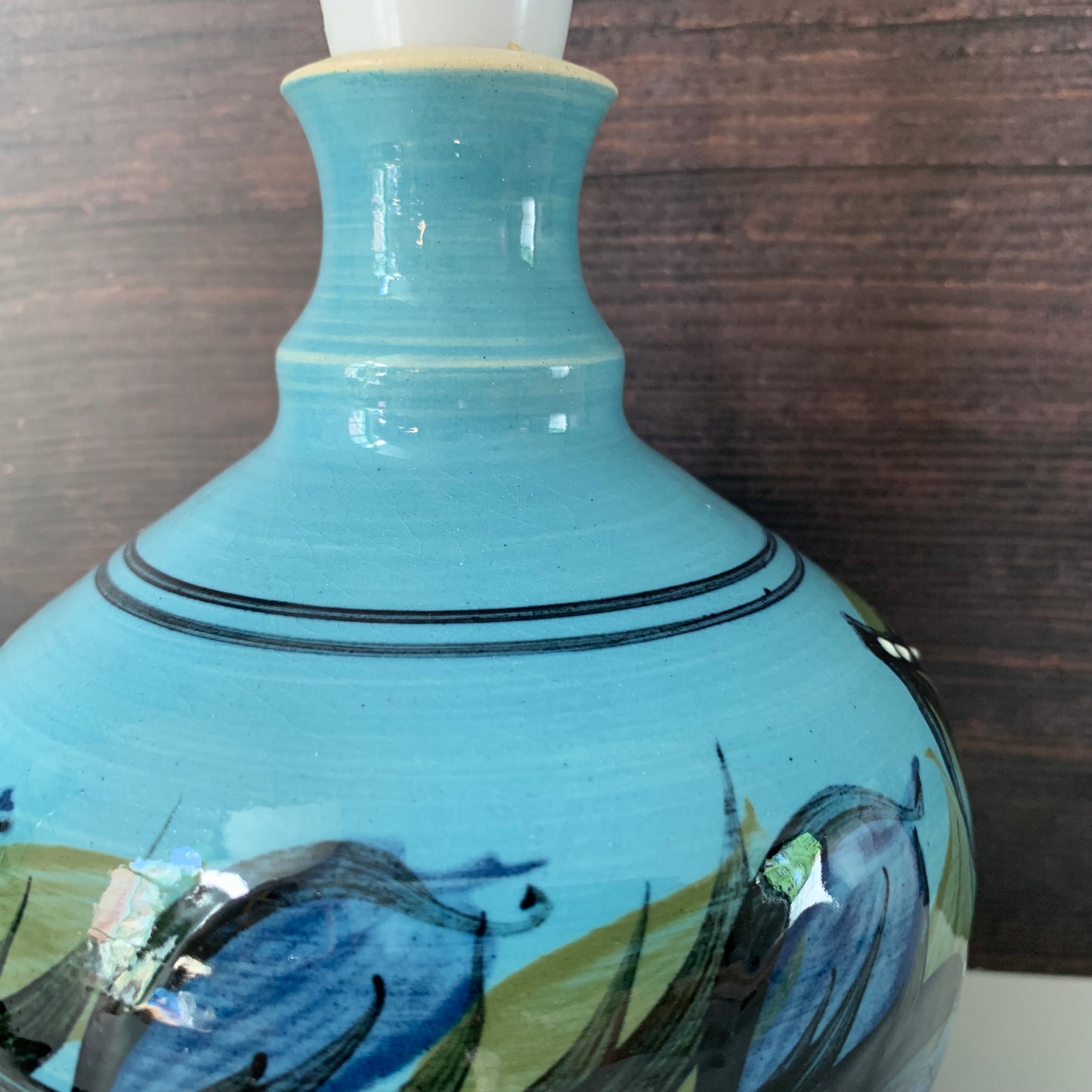 Mid Century Alvingham Pottery British Teal Blue Ceramic Table Lamp Retro