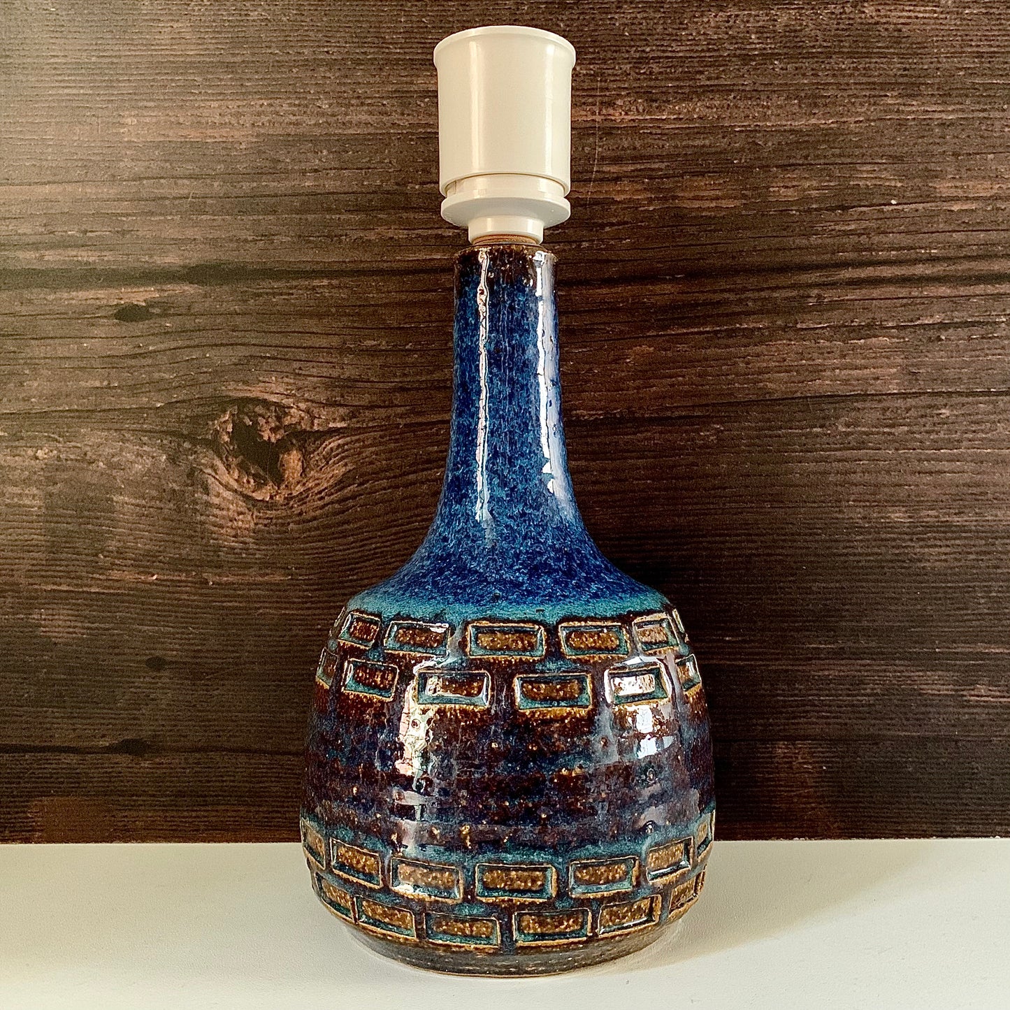 Soholm Danish Blue Amber Table Lamp Vintage 1960s Retro Scandi