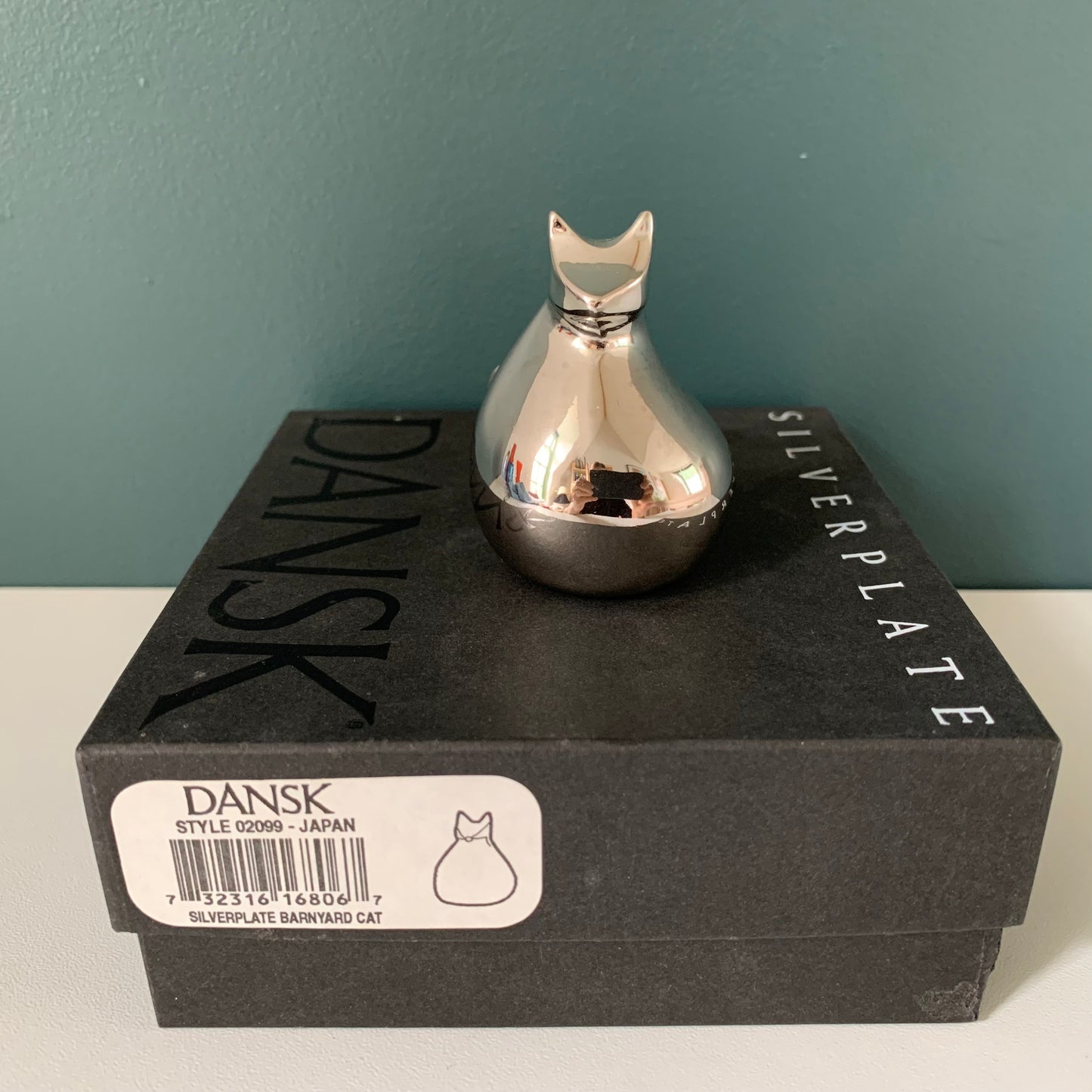 Boxed Dansk Designs Silver Cat Paperweight Swedish Danish Retro Vintage Office Job Work