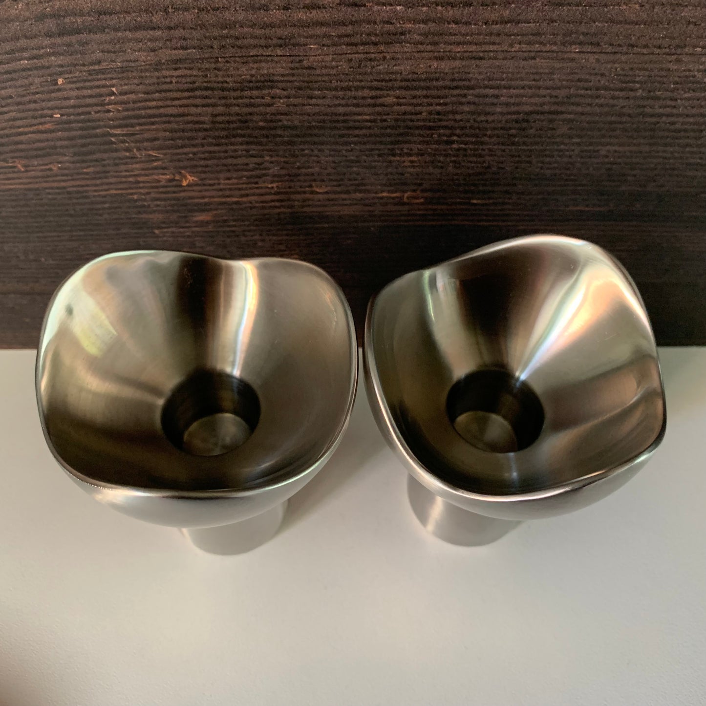 Georg Jensen Bloom Steel Candle Holders (Pair) Danish Design