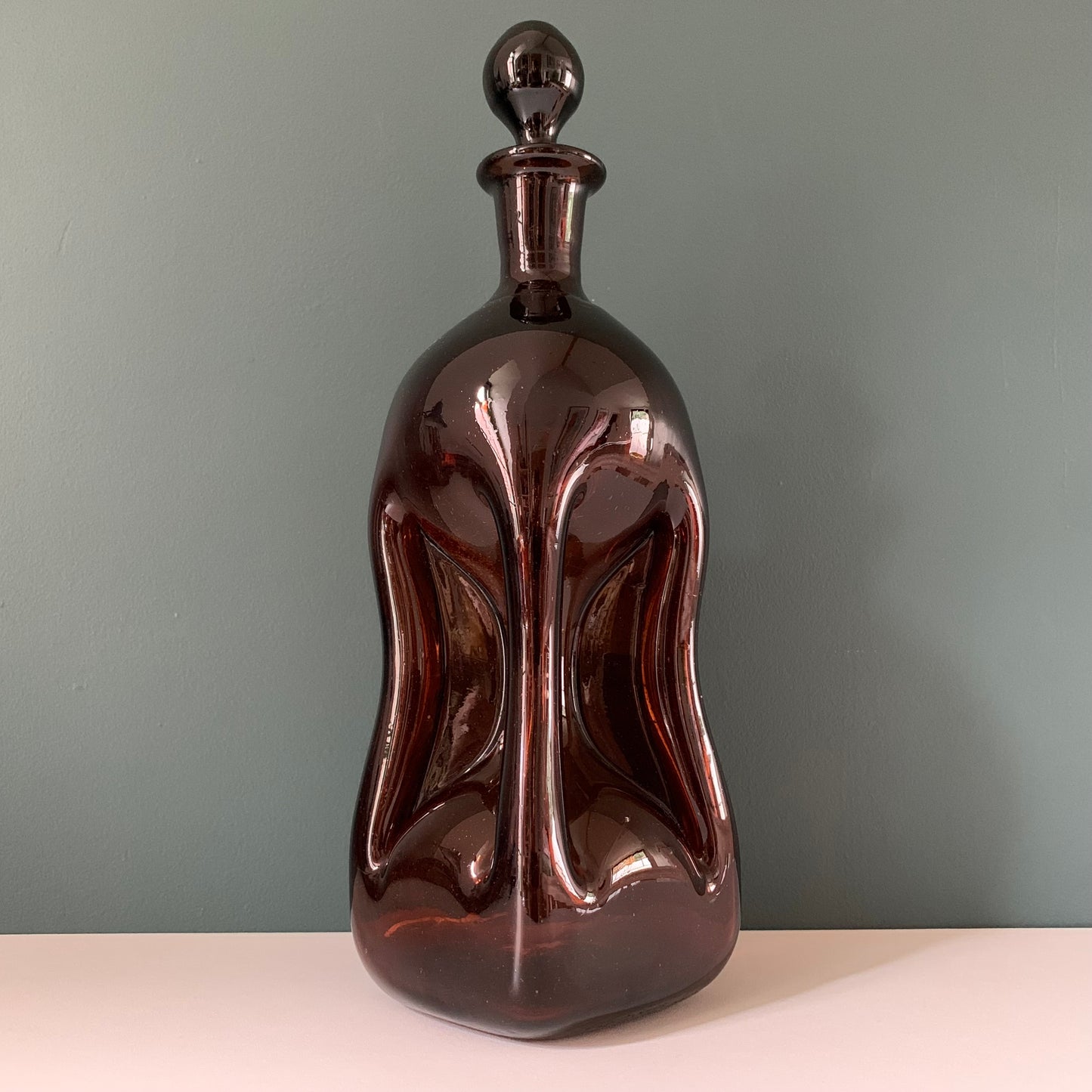 Vintage Scandinavian Kluk Glug Pinched Glass Decanter Bottle Carafe