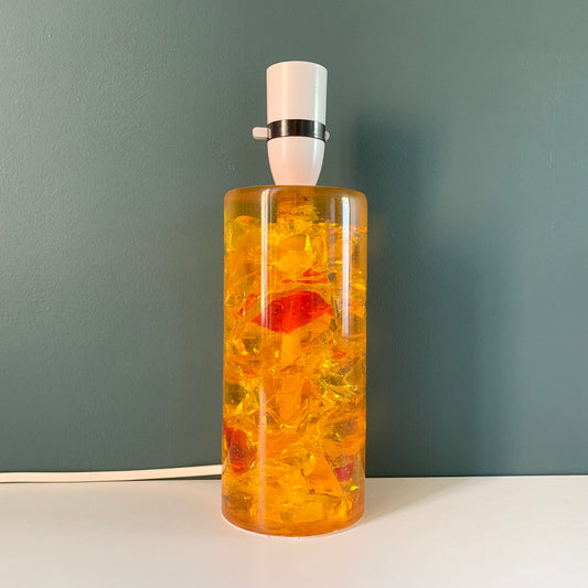 Shattaline British Yellow Orange Table Lamp Cracked Resin Crushed Ice Vintage Retro Atomic Era Shatterline
