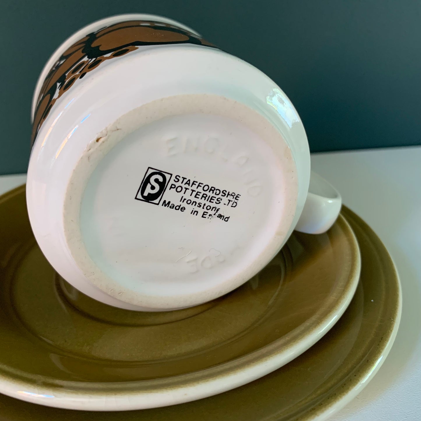 Staffordshire Potteries Ceramic ‘Trio’ Tea/Coffee Cup & Side Plate British English 1960s 1970s Gifts Presents