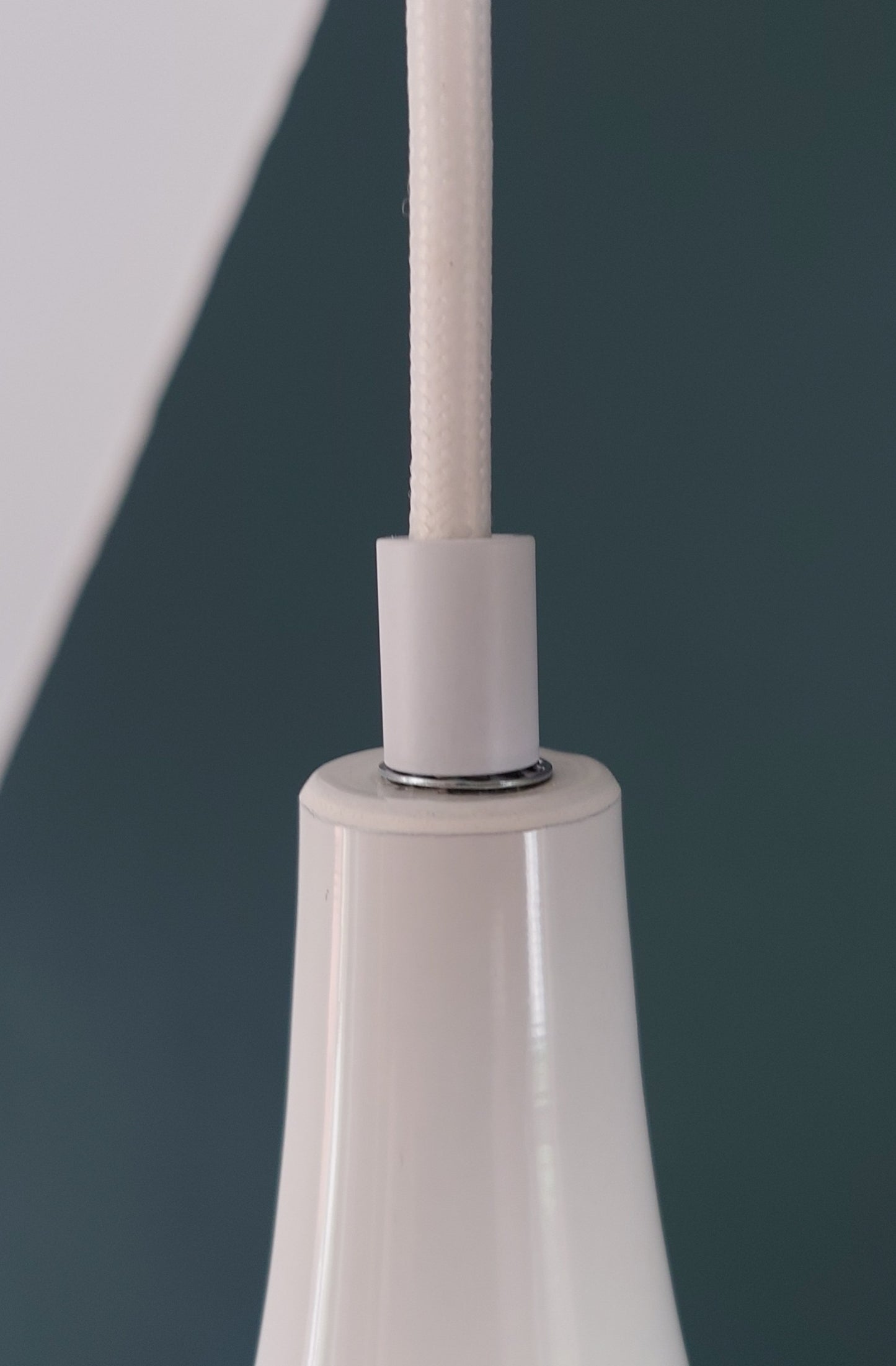 Vintage Danish White Semi Trumpet Pendant Lamp 1970s Retro Ceiling Light