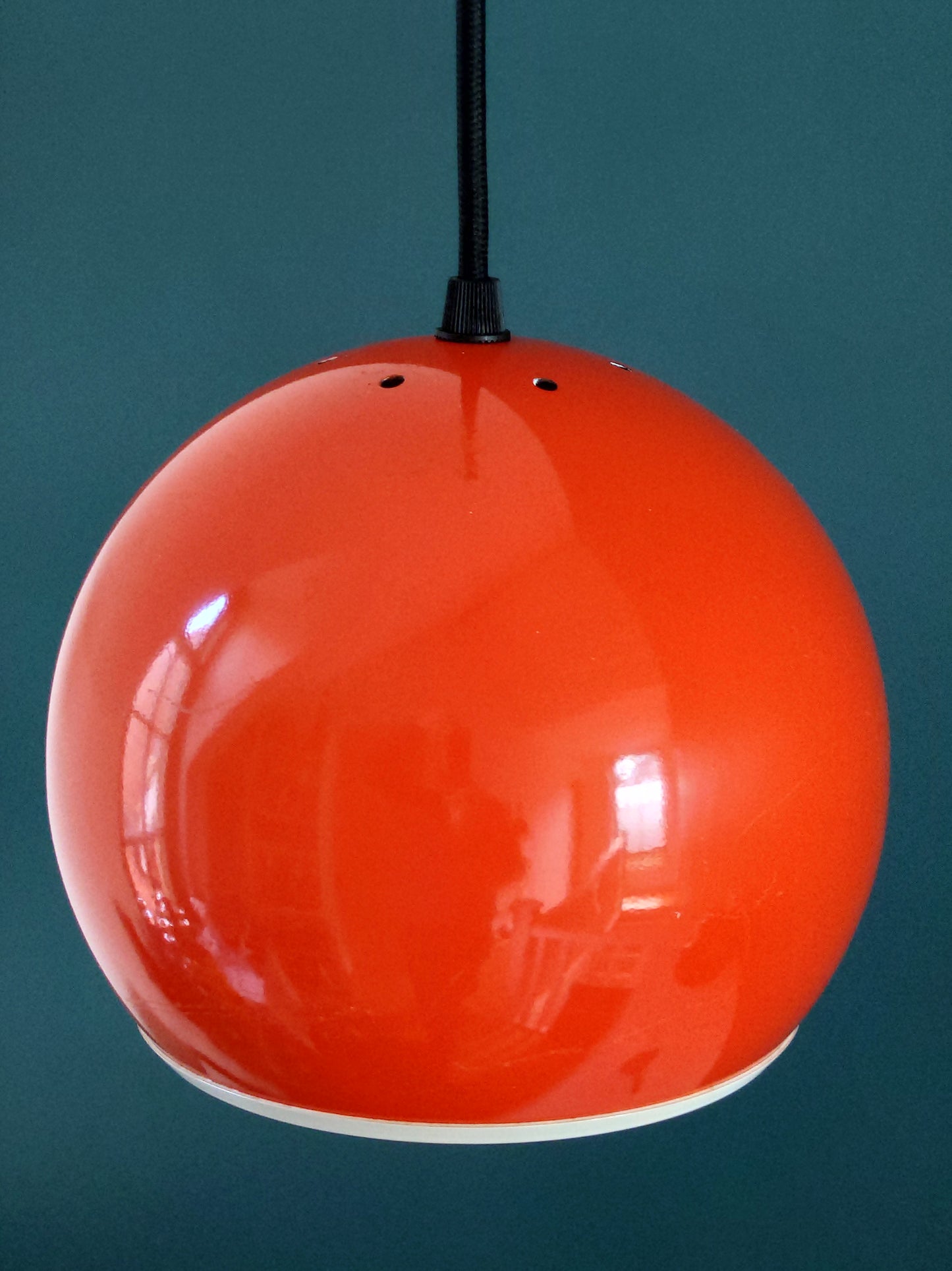 Vintage Orange Danish Atomic Era Ball Pendant Lamp 1960s 1970s Retro Ceiling Light