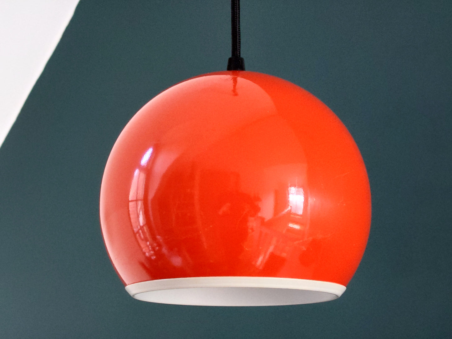 Vintage Orange Danish Atomic Era Ball Pendant Lamp 1960s 1970s Retro Ceiling Light