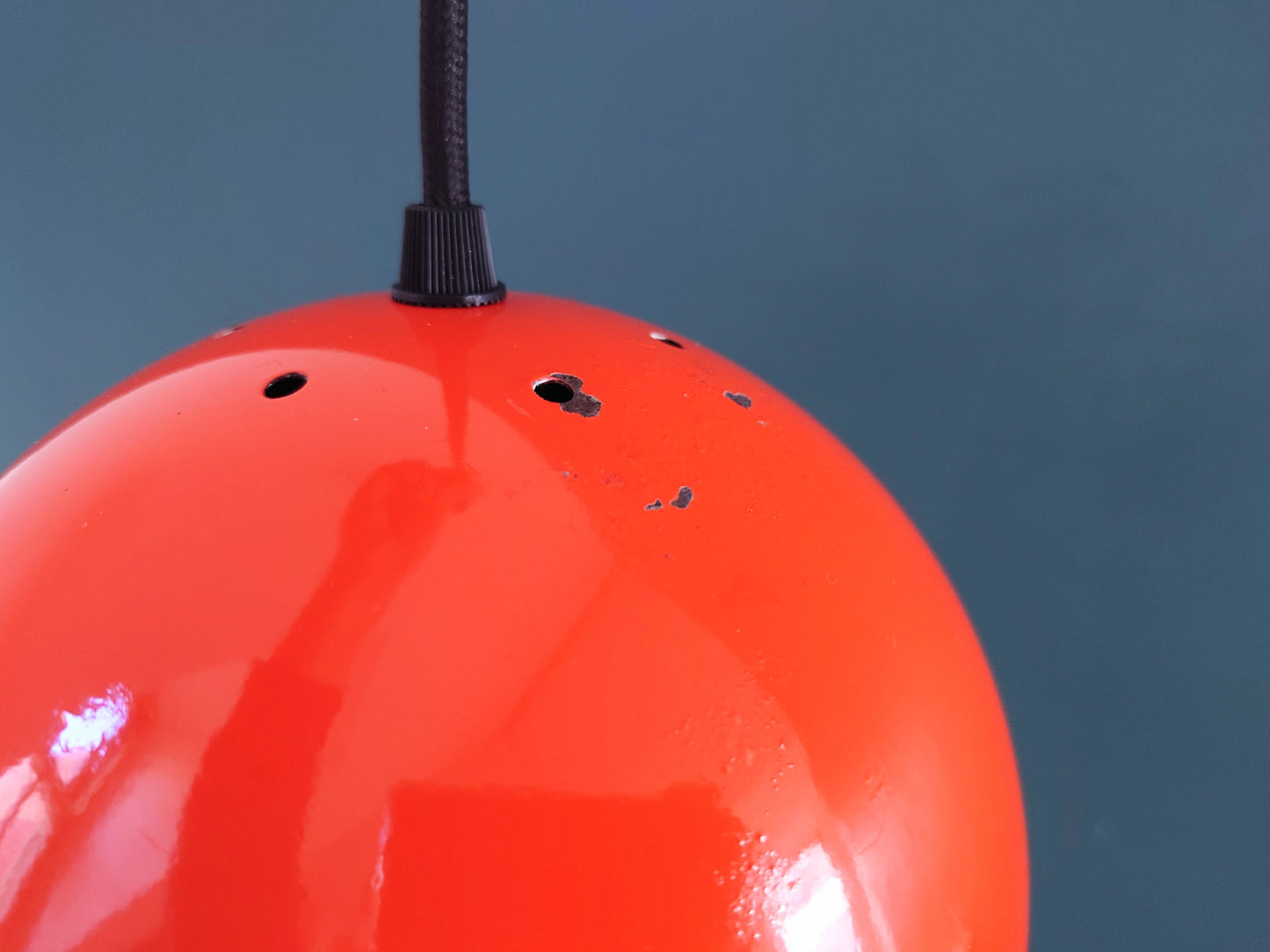 Vintage Orange Danish Atomic Era Ball Pendant Lamp 1960s 1970s Retro Ceiling Light