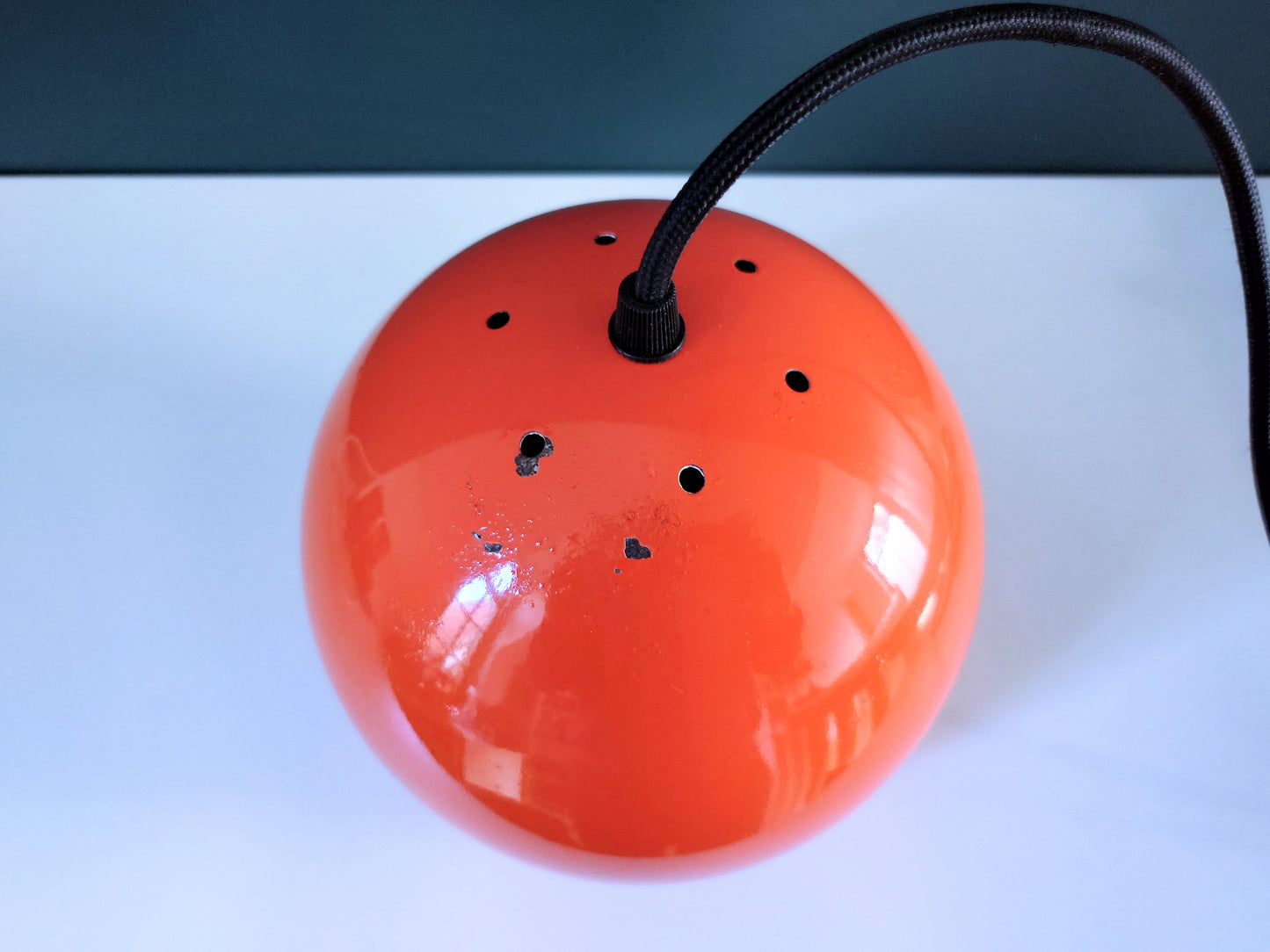 Vintage Orange Danish Atomic Era Ball Pendant Lamp 1960s 1970s Retro Ceiling Light