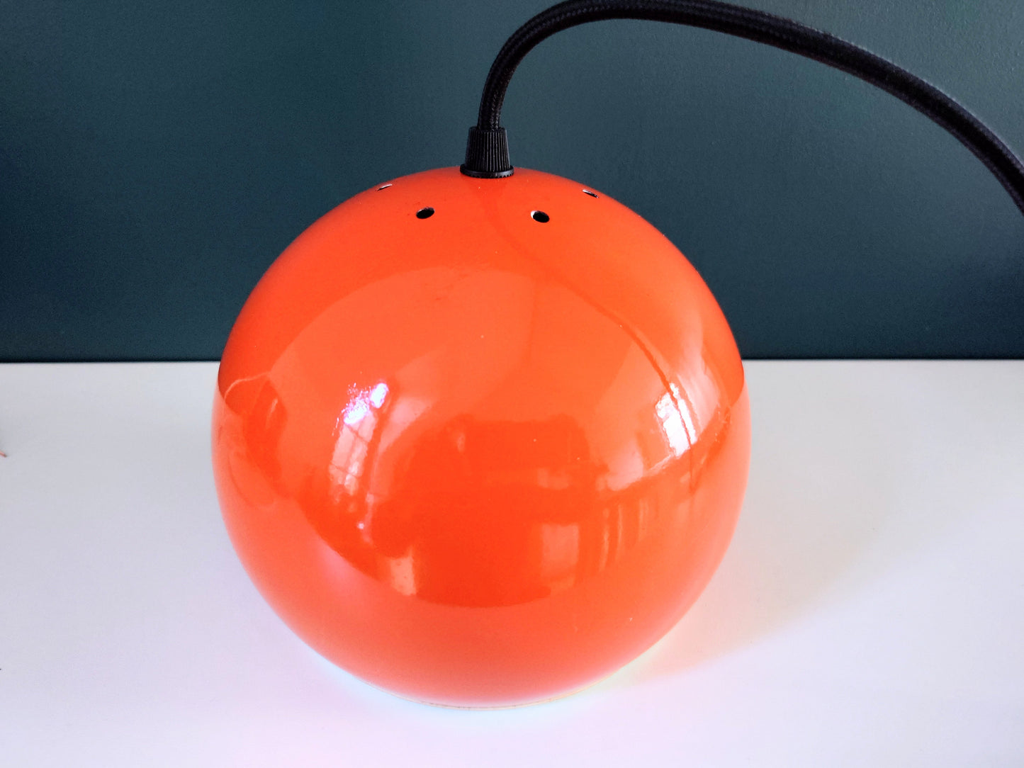 Vintage Orange Danish Atomic Era Ball Pendant Lamp 1960s 1970s Retro Ceiling Light