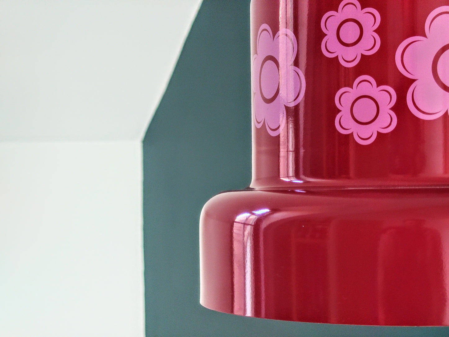 Fog & Morup Arabia Danish Pendant Lamp Kaj Franck Enamel Vintage Retro Red Pink Flower