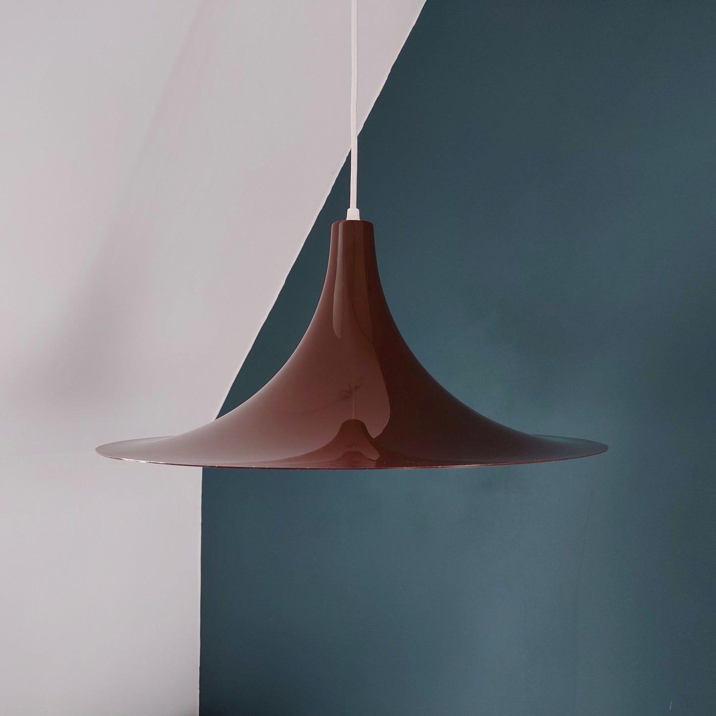 HUGE Vintage Danish Brown Semi Trumpet Pendant Lamp 1970s Retro Ceiling Light