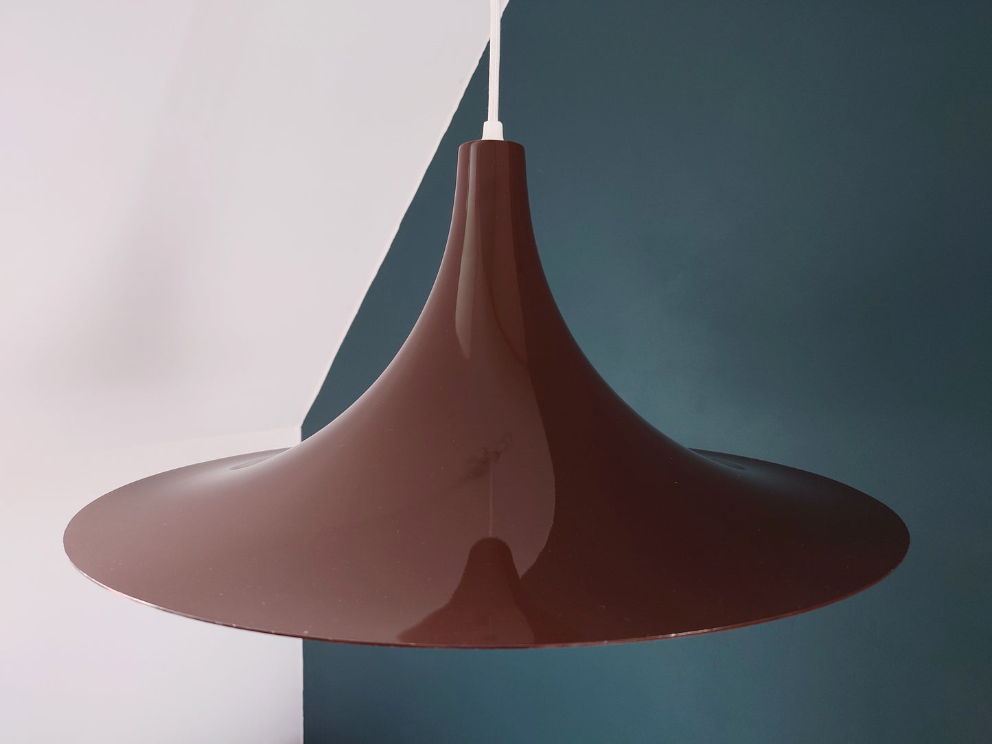 HUGE Vintage Danish Brown Semi Trumpet Pendant Lamp 1970s Retro Ceiling Light