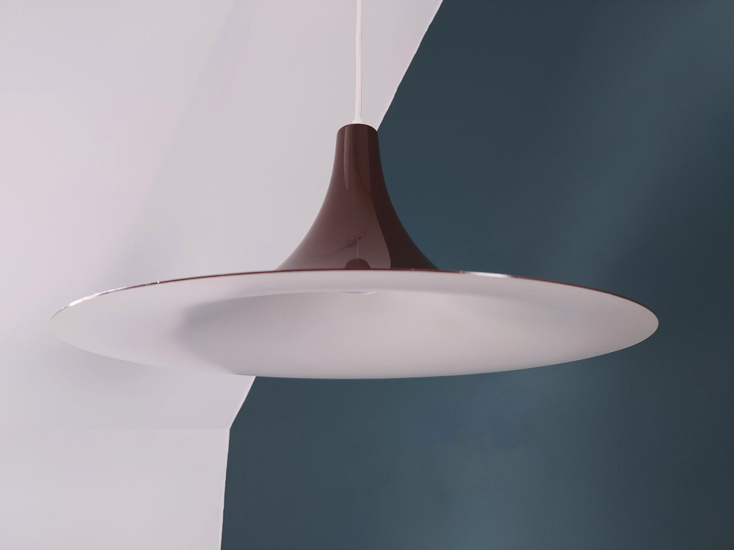 HUGE Vintage Danish Brown Semi Trumpet Pendant Lamp 1970s Retro Ceiling Light