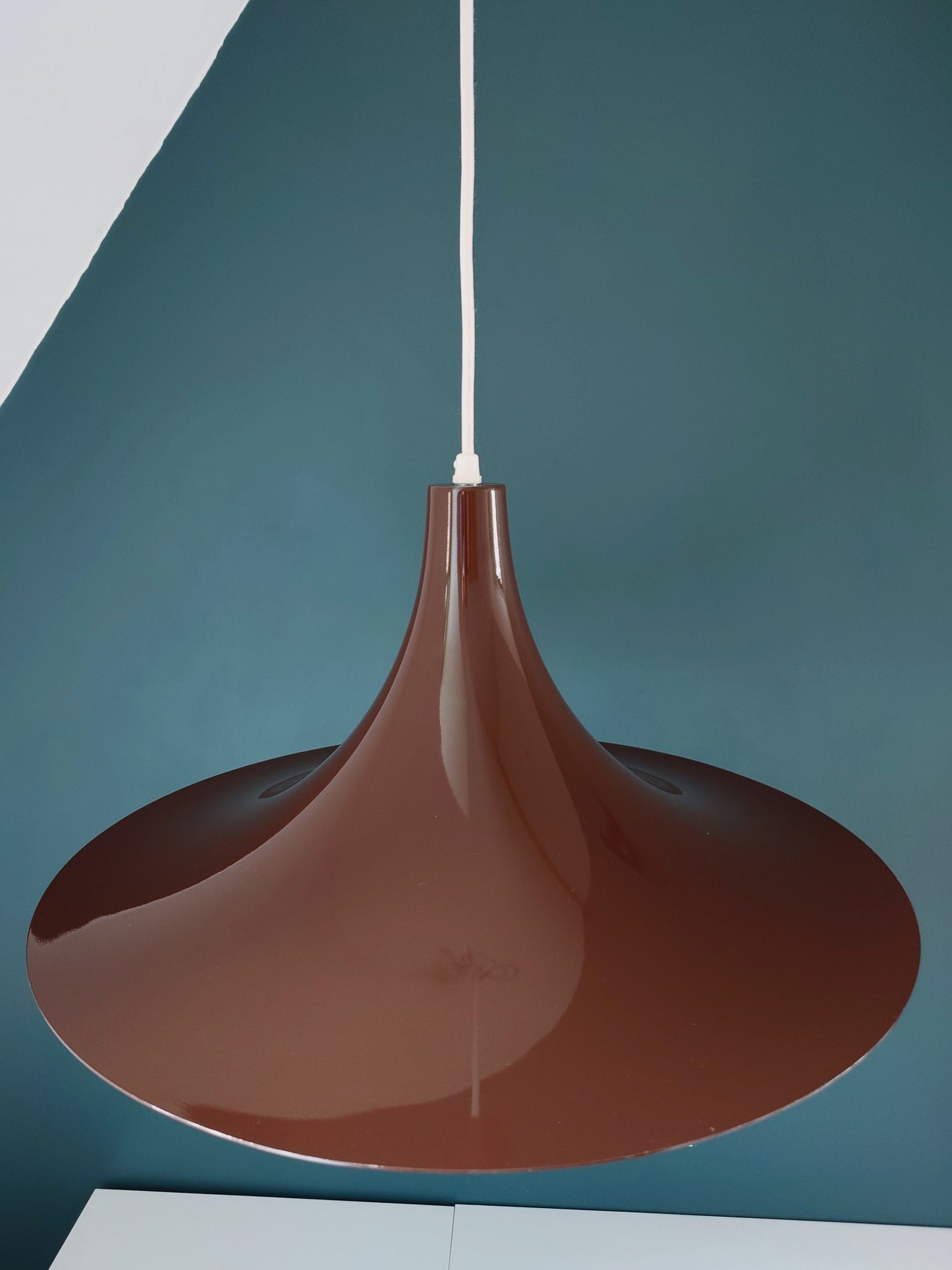 HUGE Vintage Danish Brown Semi Trumpet Pendant Lamp 1970s Retro Ceiling Light