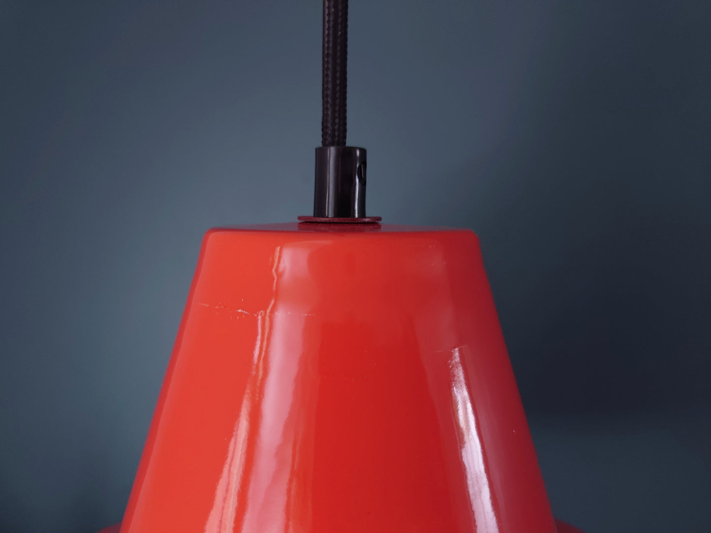 Louis Poulsen Danish Orange Enamel Pendant Workshop Ceiling Lamp Industrial Design 1