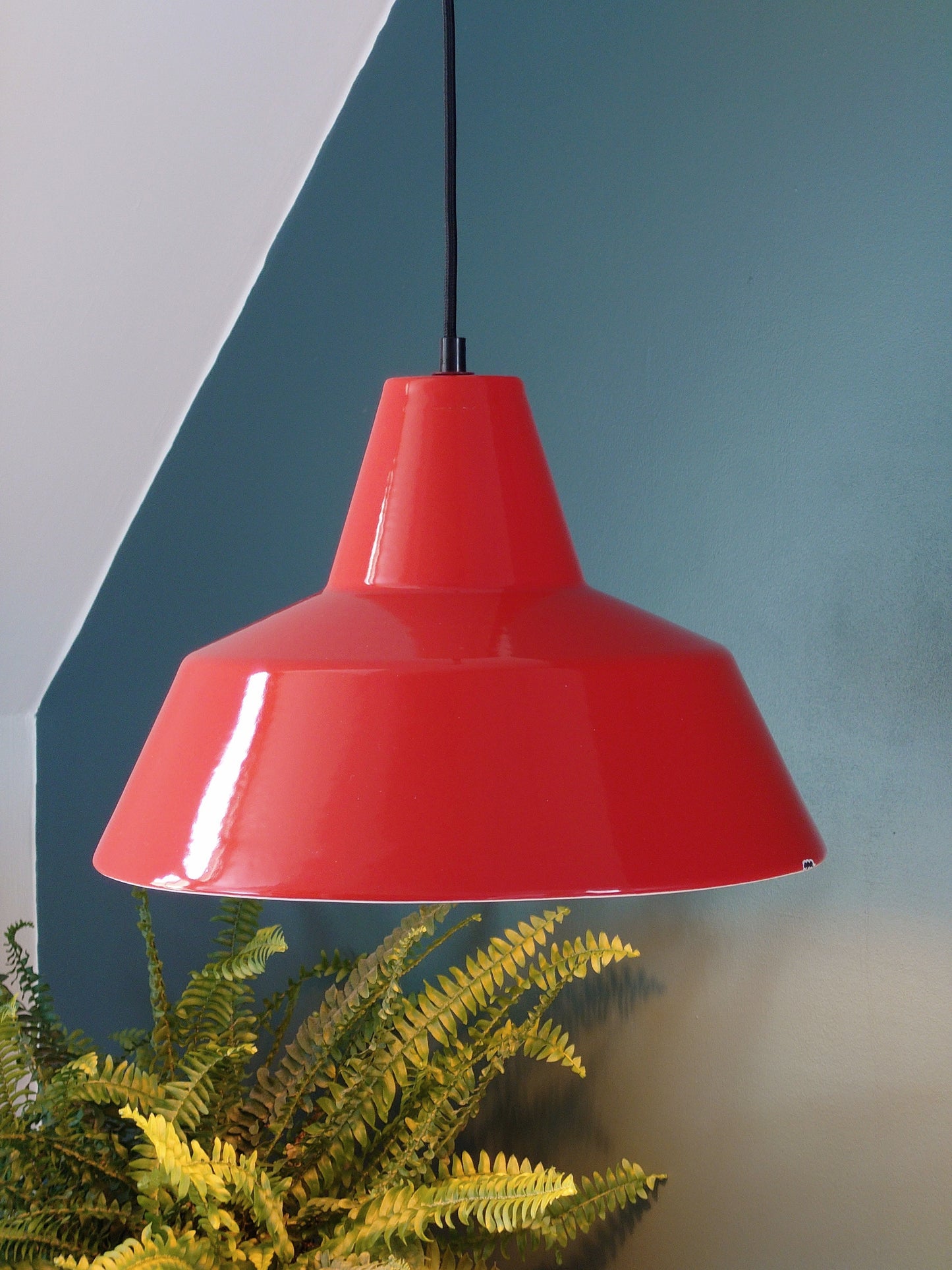 Louis Poulsen Danish Orange Enamel Pendant Workshop Ceiling Lamp Industrial Design 1