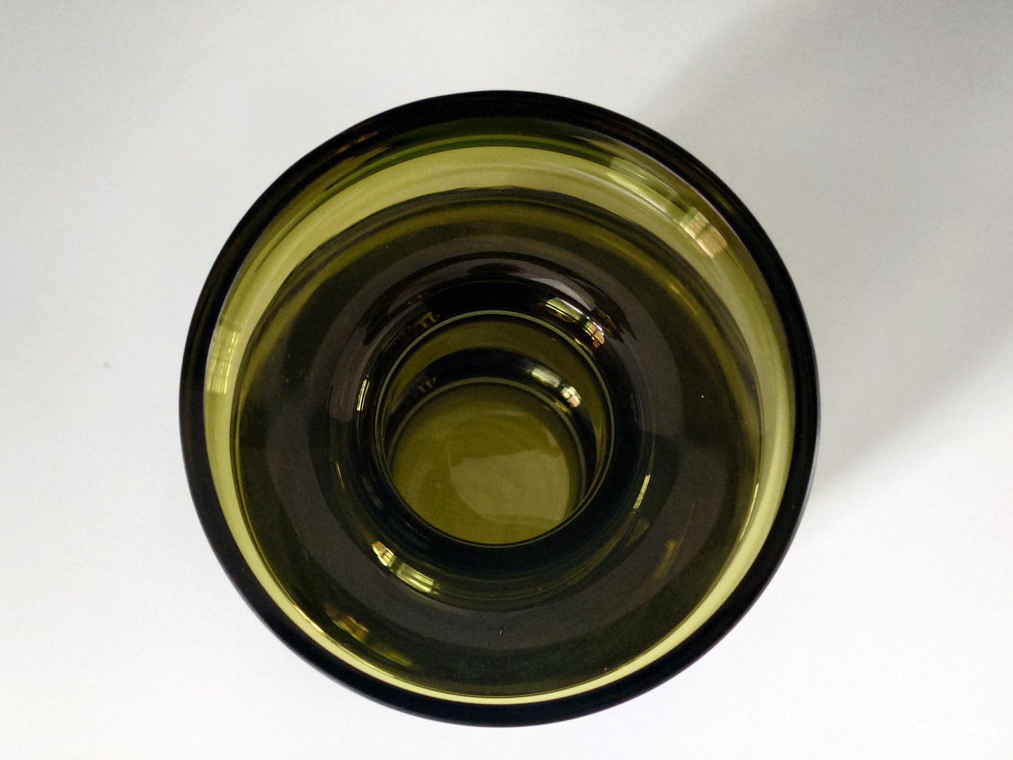 Riihimaki Olive Green Cog Glass Vase 1960s 1970s Khaki Avocado Camshaft Industrial Style Finnish Retro