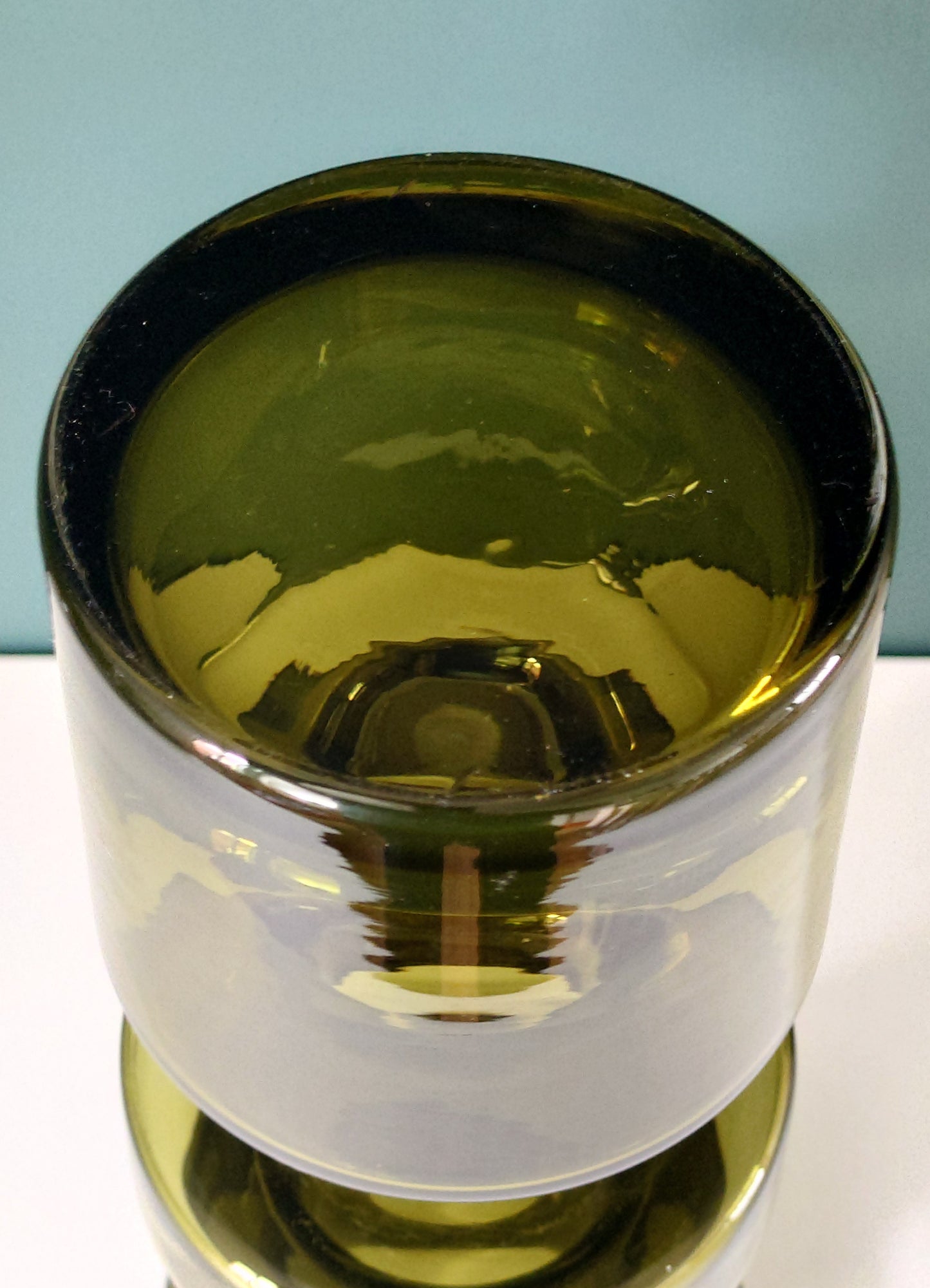 Riihimaki Olive Green Cog Glass Vase 1960s 1970s Khaki Avocado Camshaft Industrial Style Finnish Retro