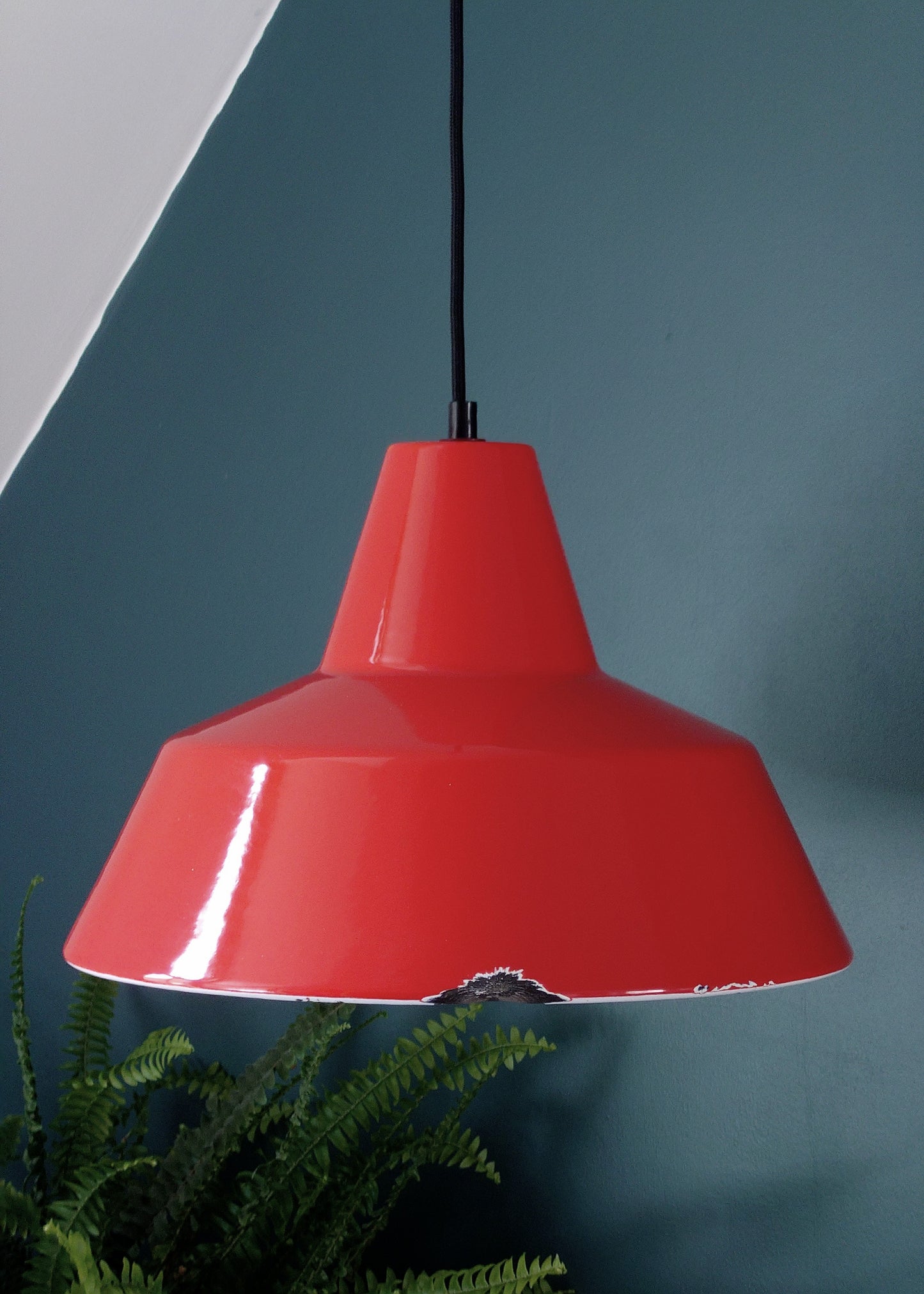 Louis Poulsen Danish Orange Enamel Pendant Workshop Ceiling Lamp Industrial Design 2