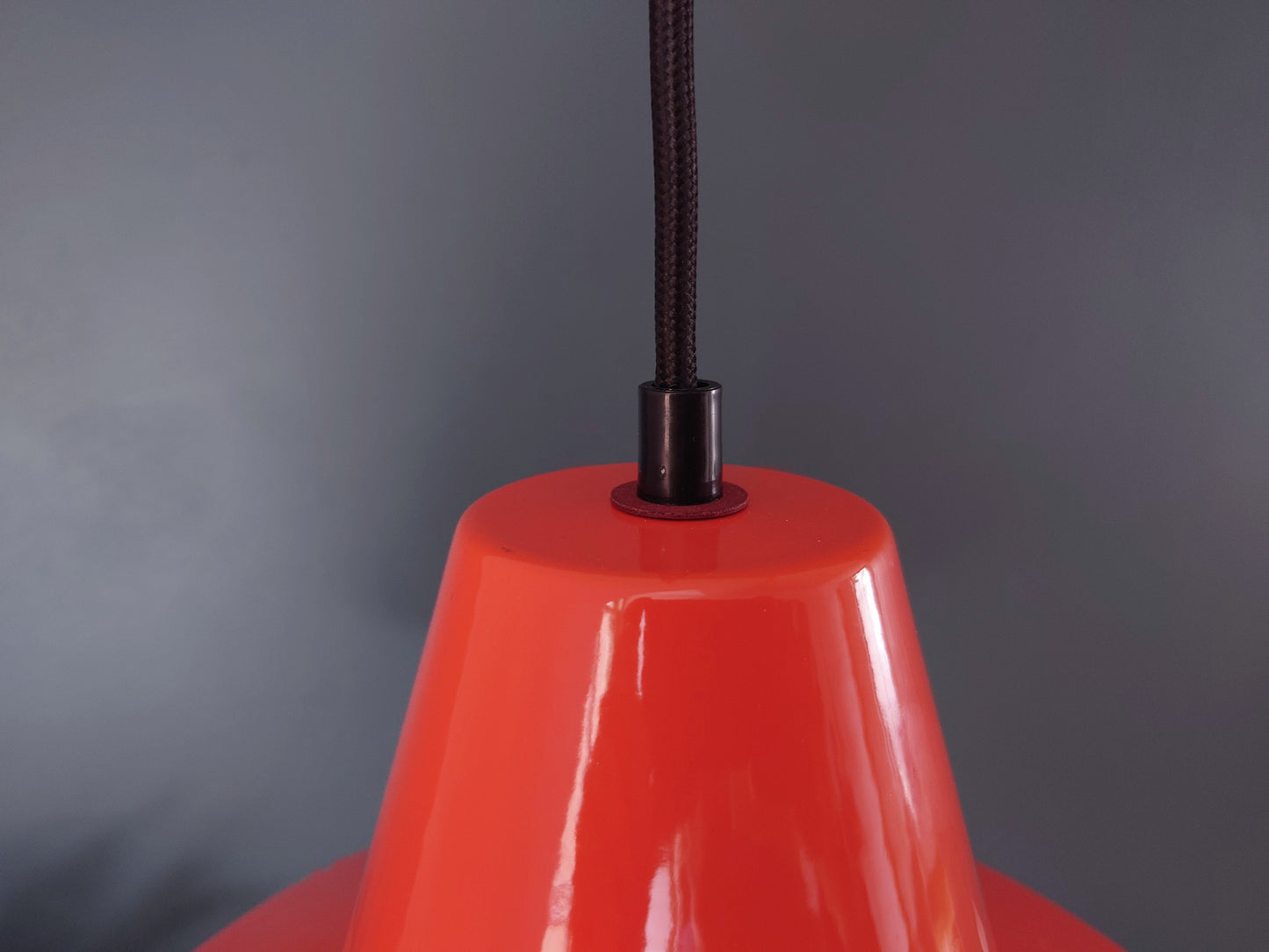 Louis Poulsen Danish Orange Enamel Pendant Workshop Ceiling Lamp Industrial Design 2