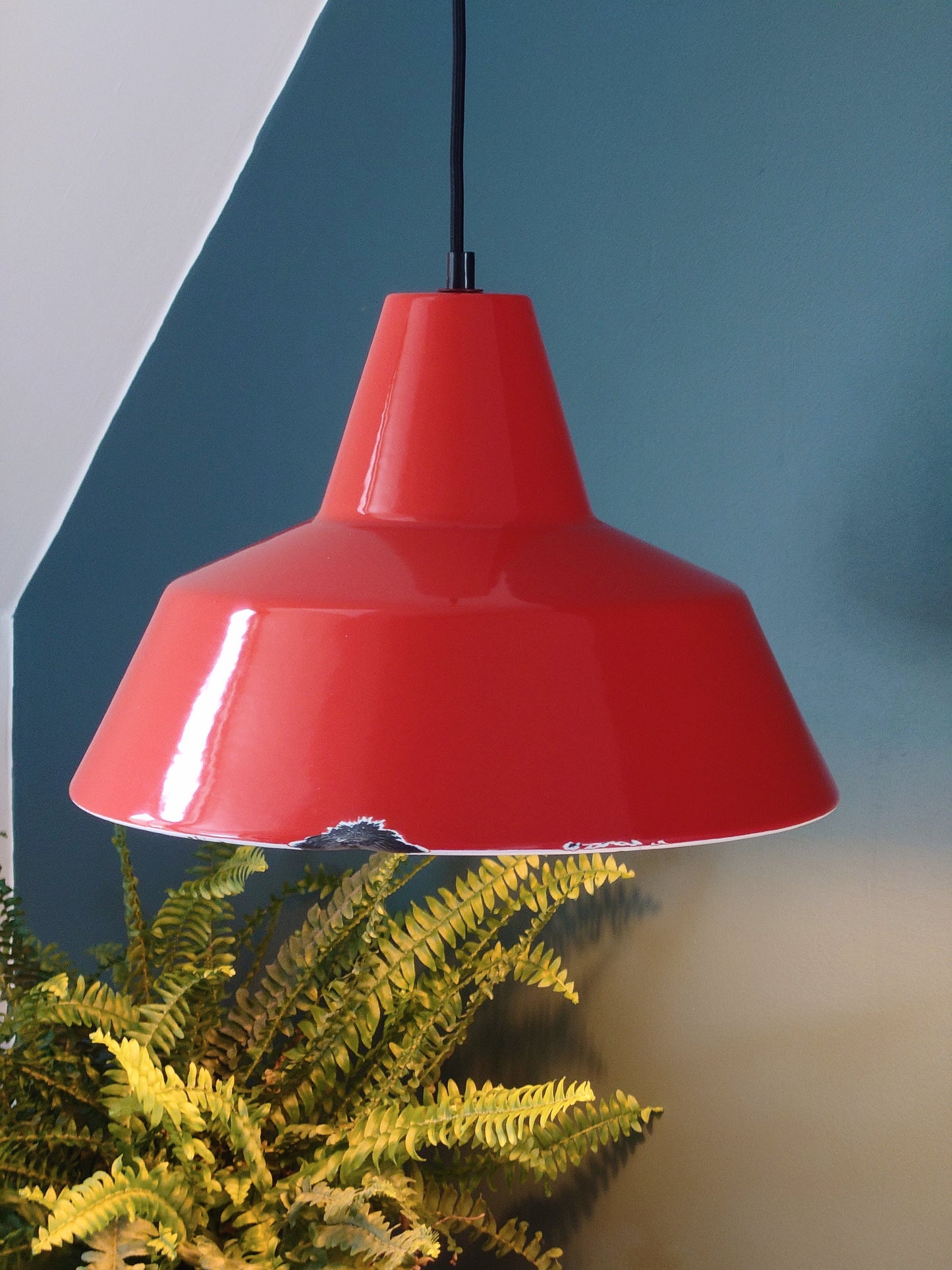 Louis Poulsen Danish Orange Enamel Pendant Workshop Ceiling Lamp Industrial Design 2