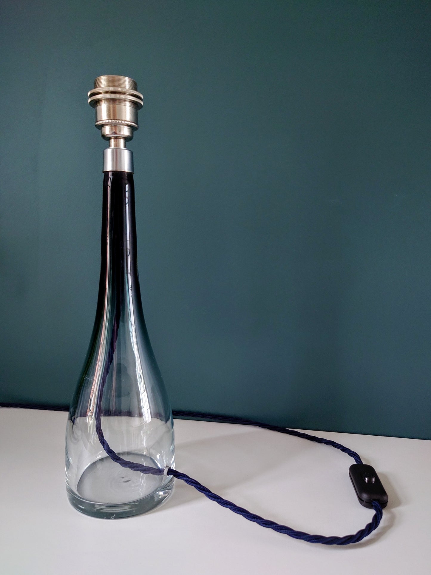 LARGE Bengt Orup Tona Blue Glass Table Lamp Johansfors Danish Swedish