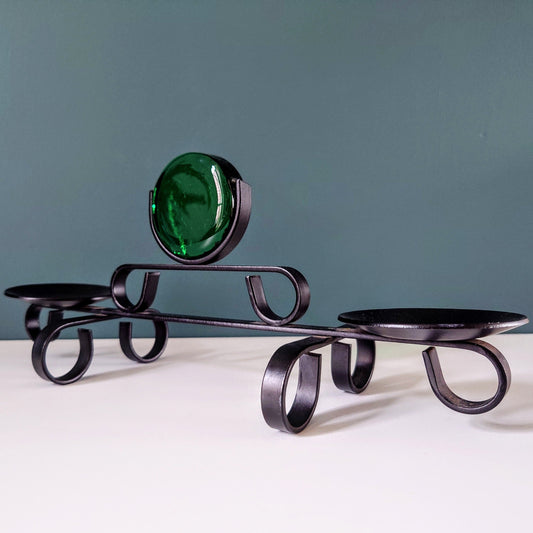 Dantoft Danish Iron Swedish Green Glass Candle Holder 1960s 1970s Brutalist