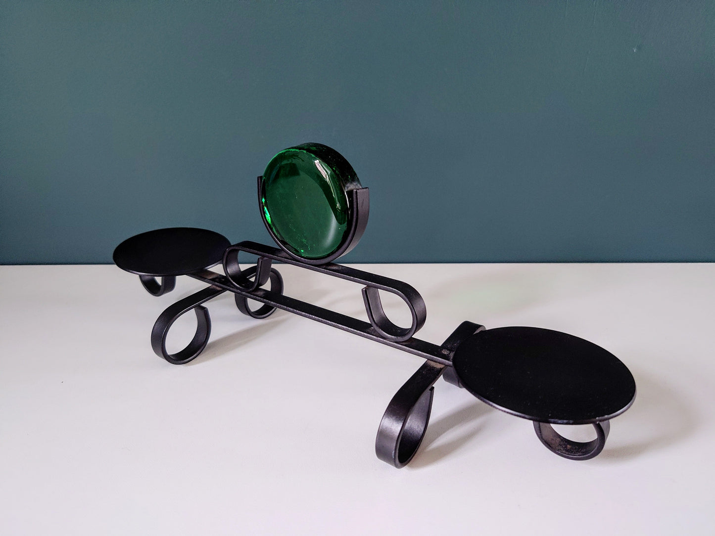 Dantoft Danish Iron Swedish Green Glass Candle Holder 1960s 1970s Brutalist