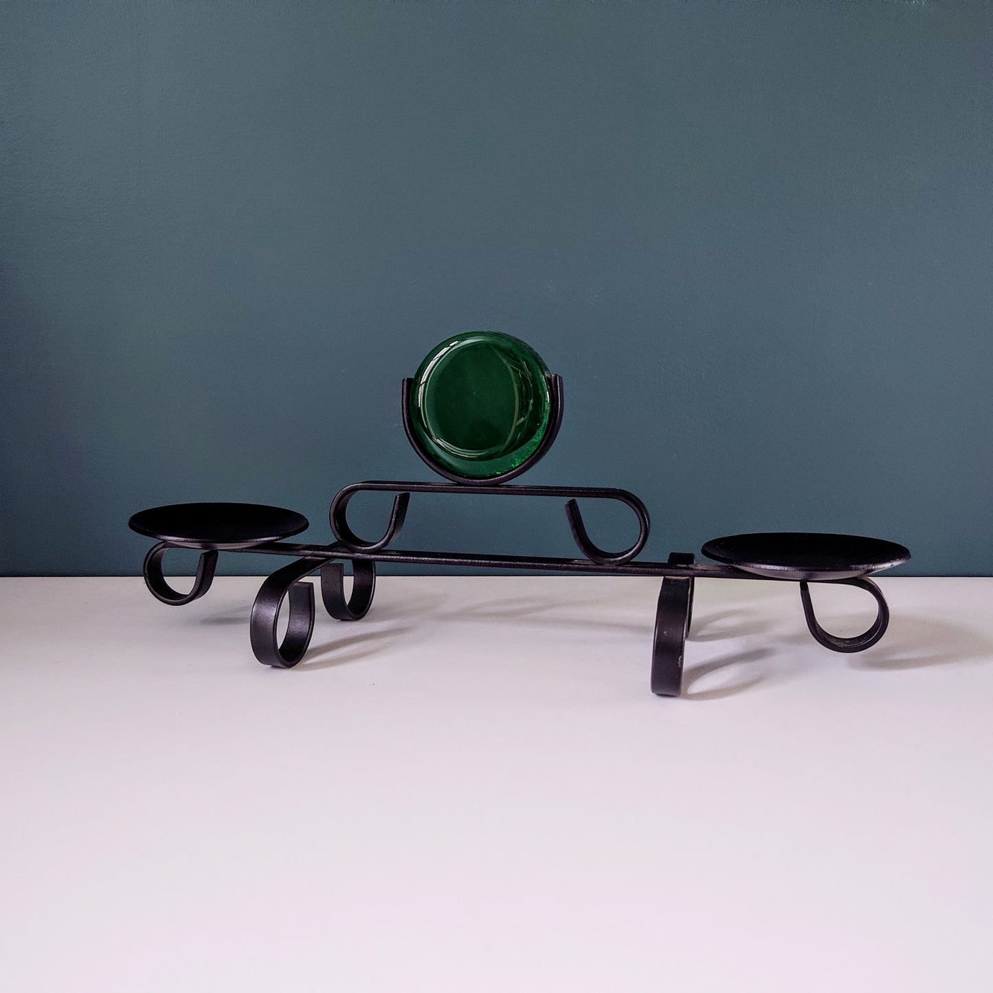 Dantoft Danish Iron Swedish Green Glass Candle Holder 1960s 1970s Brutalist