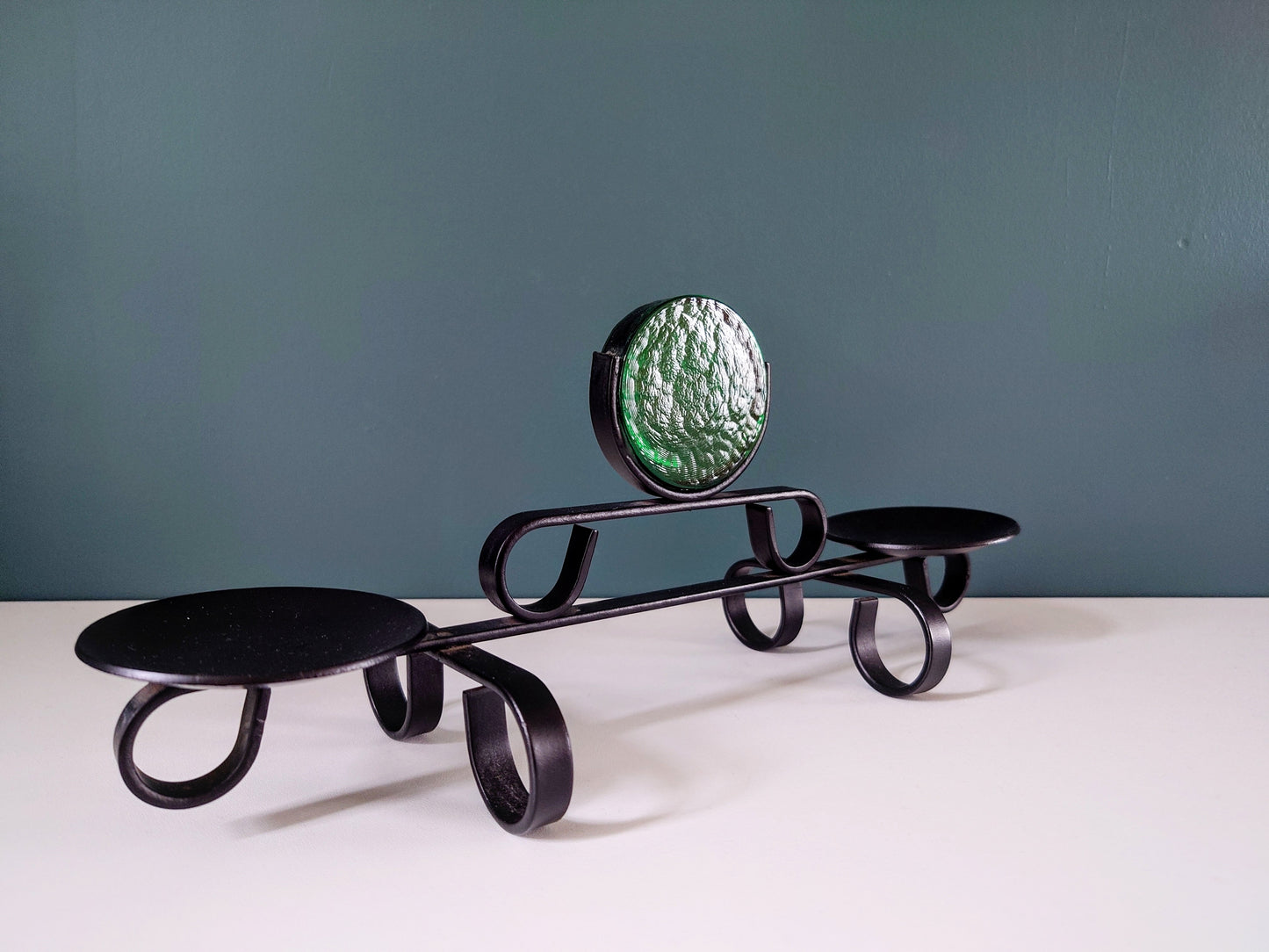 Dantoft Danish Iron Swedish Green Glass Candle Holder 1960s 1970s Brutalist