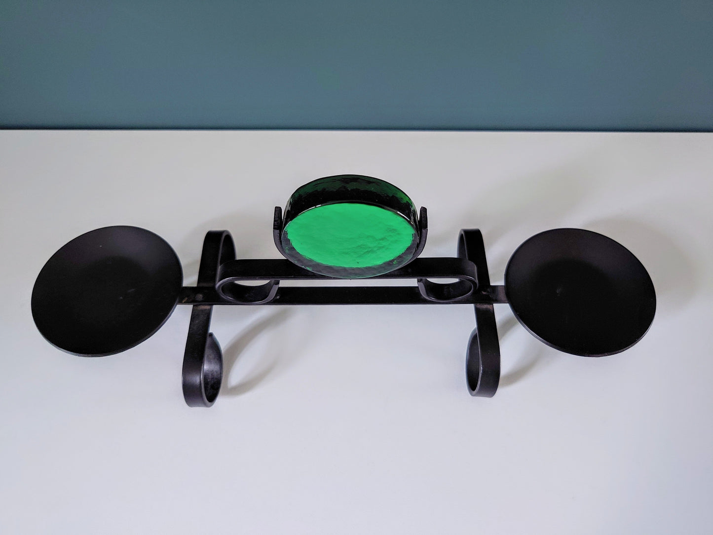 Dantoft Danish Iron Swedish Green Glass Candle Holder 1960s 1970s Brutalist