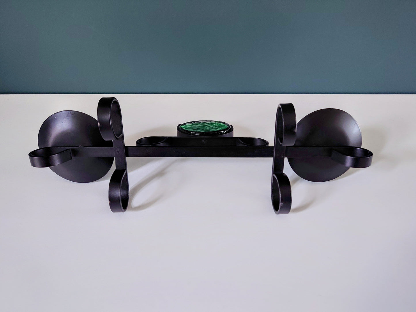Dantoft Danish Iron Swedish Green Glass Candle Holder 1960s 1970s Brutalist