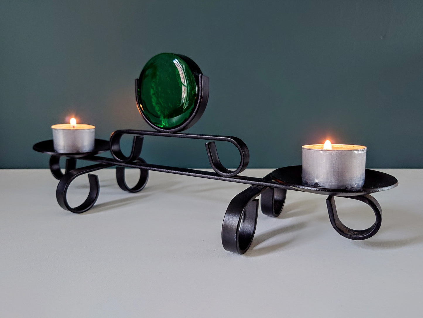 Dantoft Danish Iron Swedish Green Glass Candle Holder 1960s 1970s Brutalist