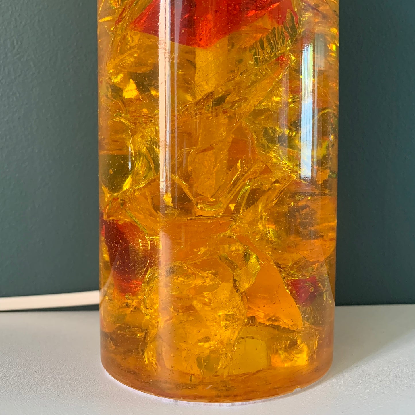 Shattaline British Yellow Orange Table Lamp Cracked Resin Crushed Ice Vintage Retro Atomic Era Shatterline