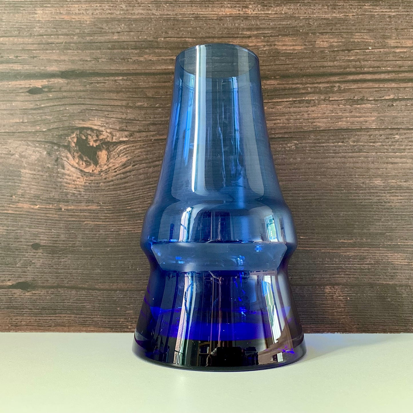 Vintage Riihimaki Finnish Blue Piippu Glass Vase