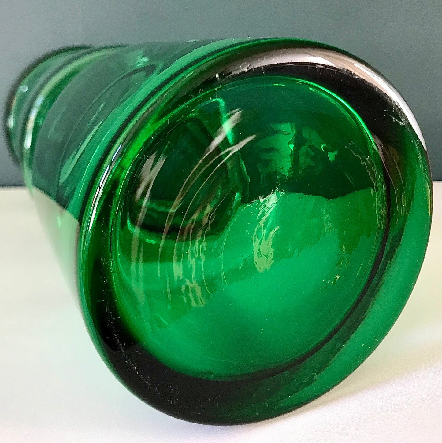 Riihimaki Emerald Green Cog Glass Vase 1960s 1970s Camshaft Industrial Style Finnish Retro