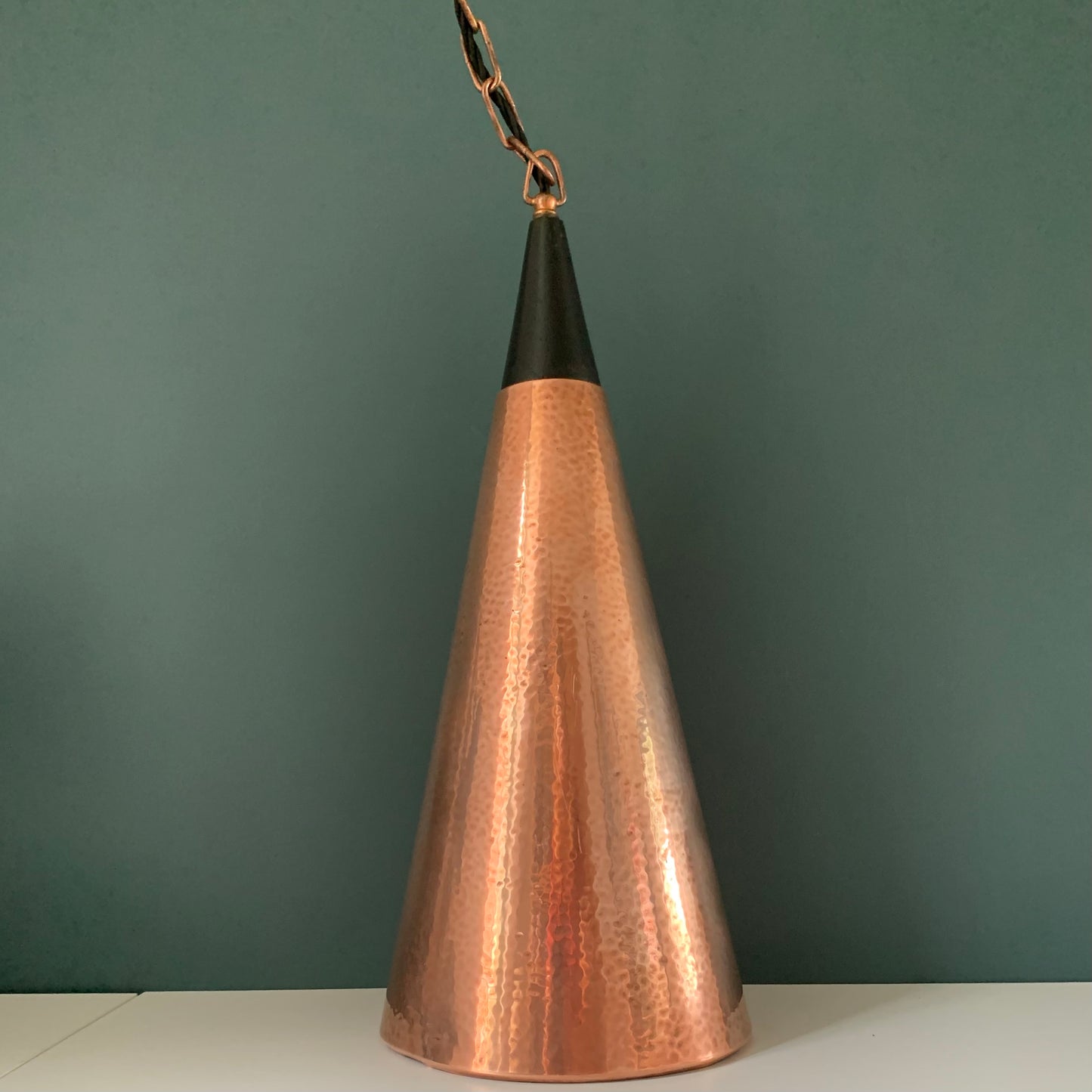 Mid Century Danish Solid Hammered Copper Cone Pendant Lamp Ceiling Light Scandinavian Industrial