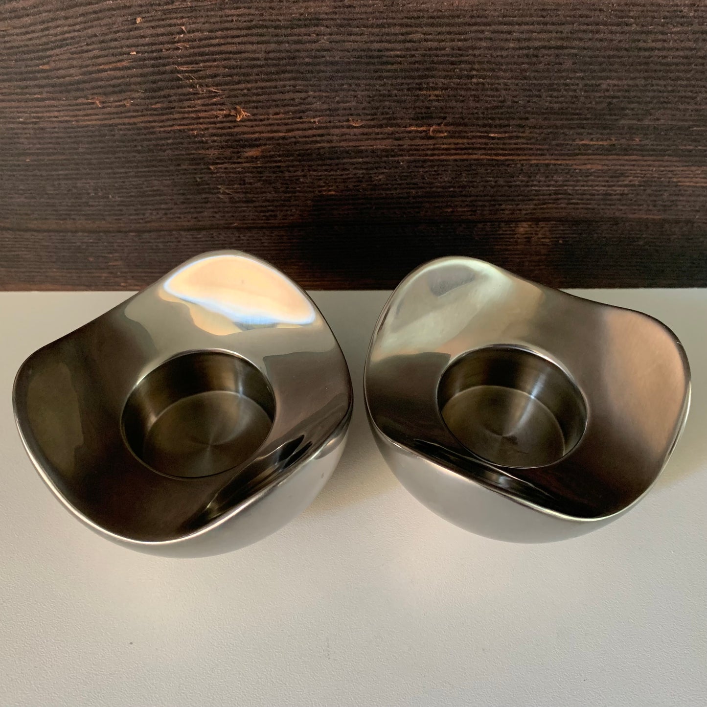 Georg Jensen Bloom Steel Tealight Candle Holders (Pair) Danish Design