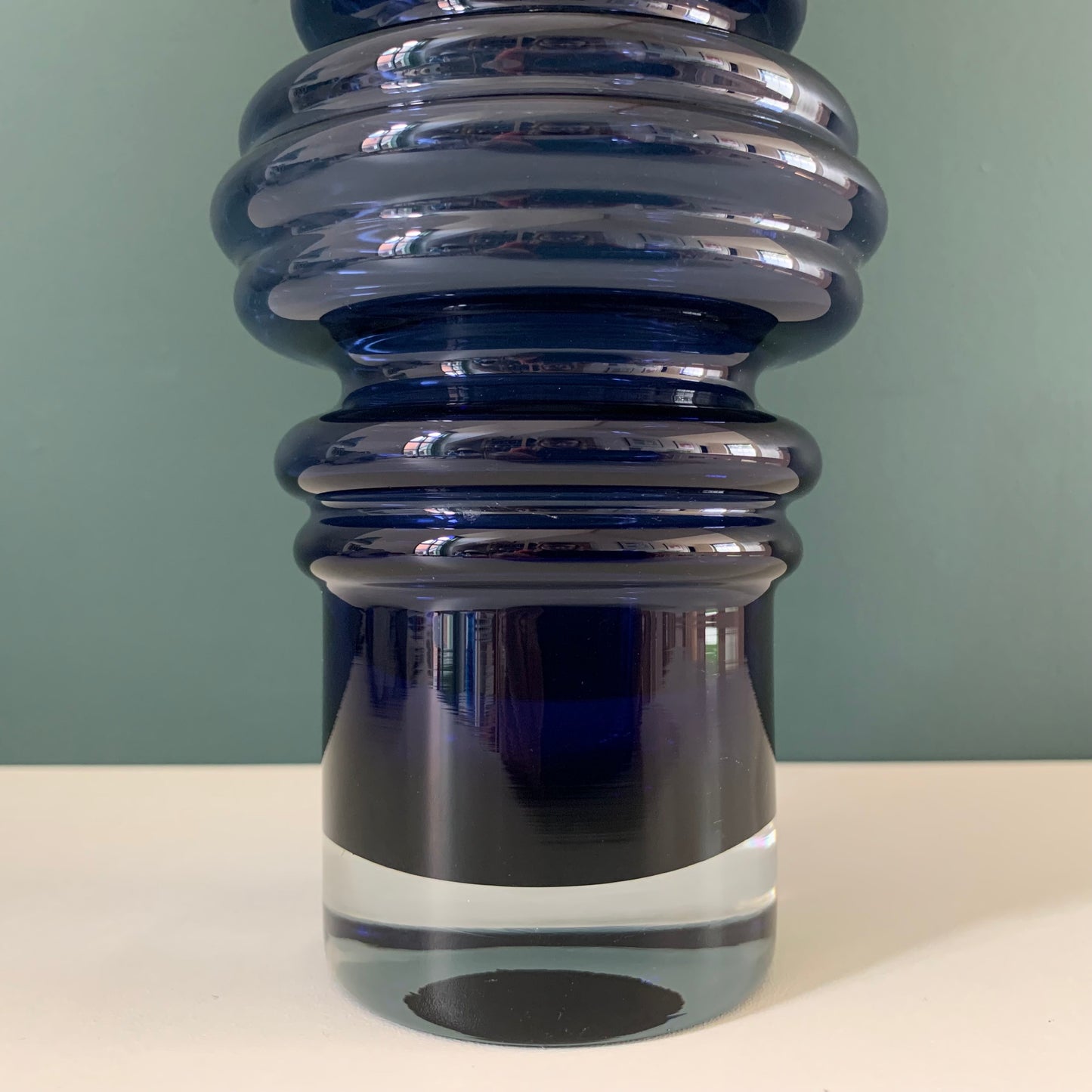 Riihimaki Cobalt Blue Glass Vase Tulppaani Tamara Aladin Vintage 1970s Space Age