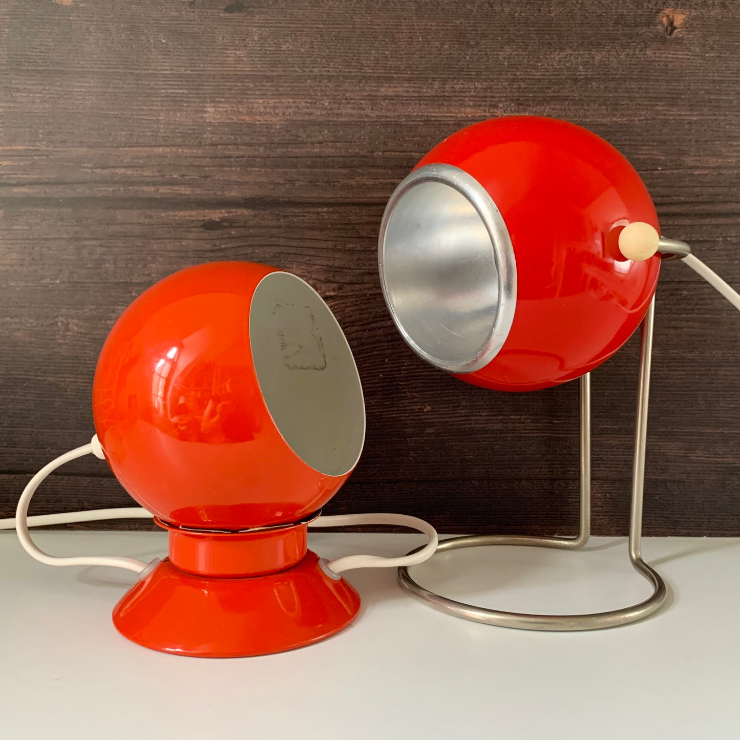 Vintage Red Danish Ball Table Desk Lamp Enamel 1970s Space Age Atomic Era