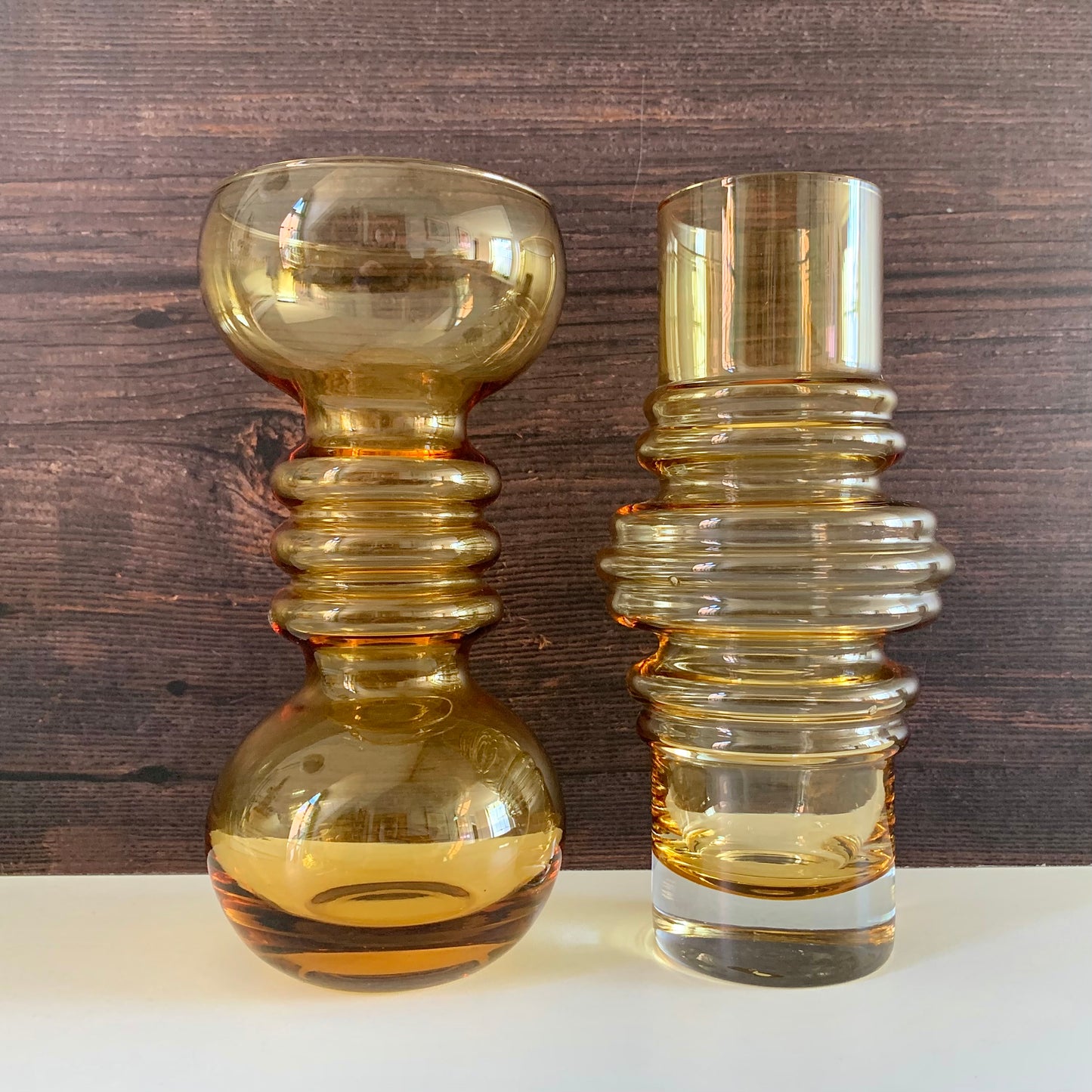 Vintage Riihimaki Finnish Amber Yellow Carmen Glass Vase 1960s 1970s Scandinavian