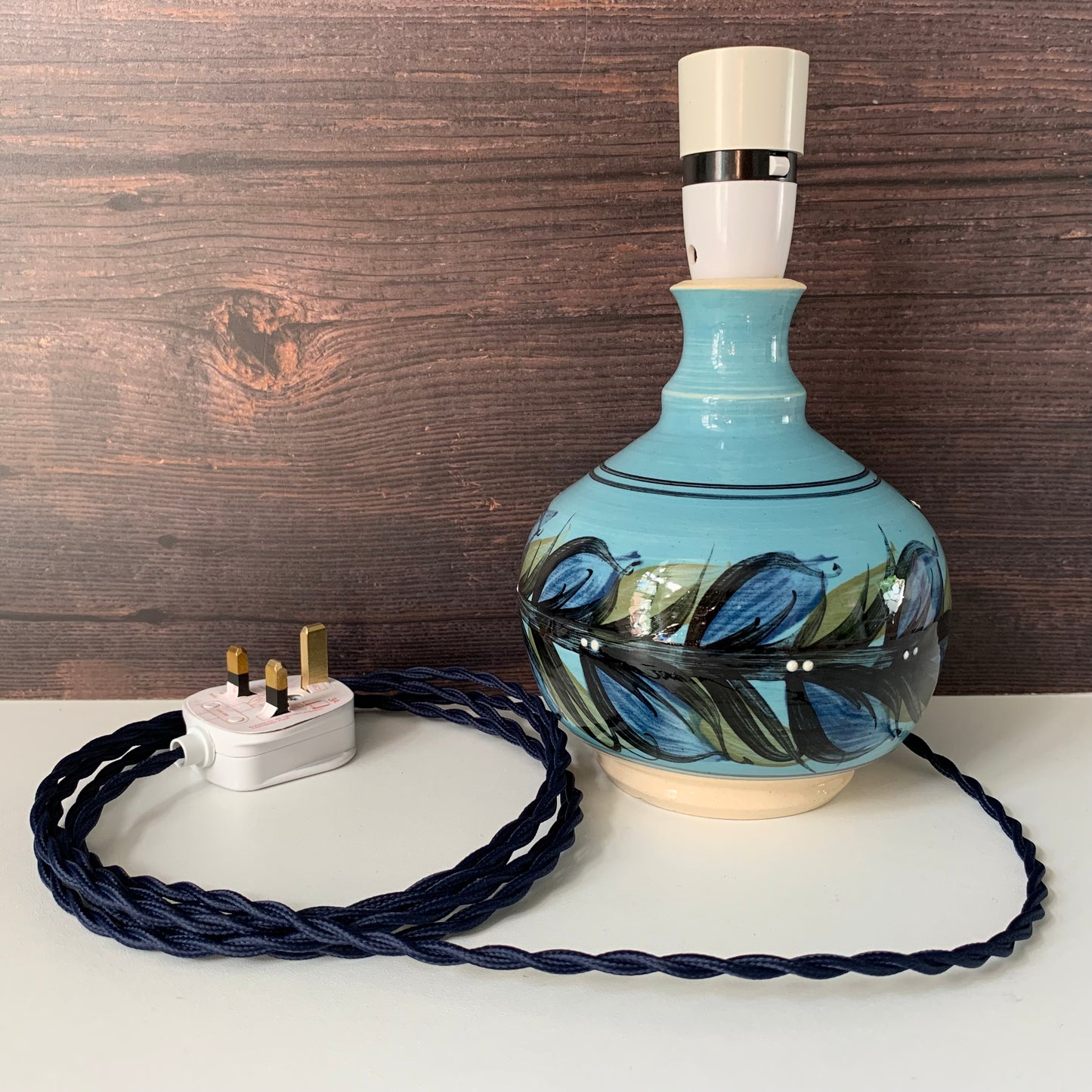 Mid Century Alvingham Pottery British Teal Blue Ceramic Table Lamp Retro
