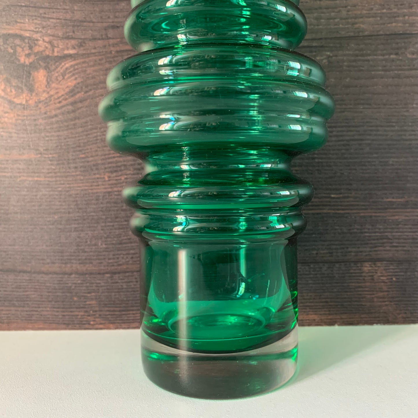 Riihimaki Green Glass Vase Tulppaani Tamara Aladin Vintage 1970s Space Age Sputnik