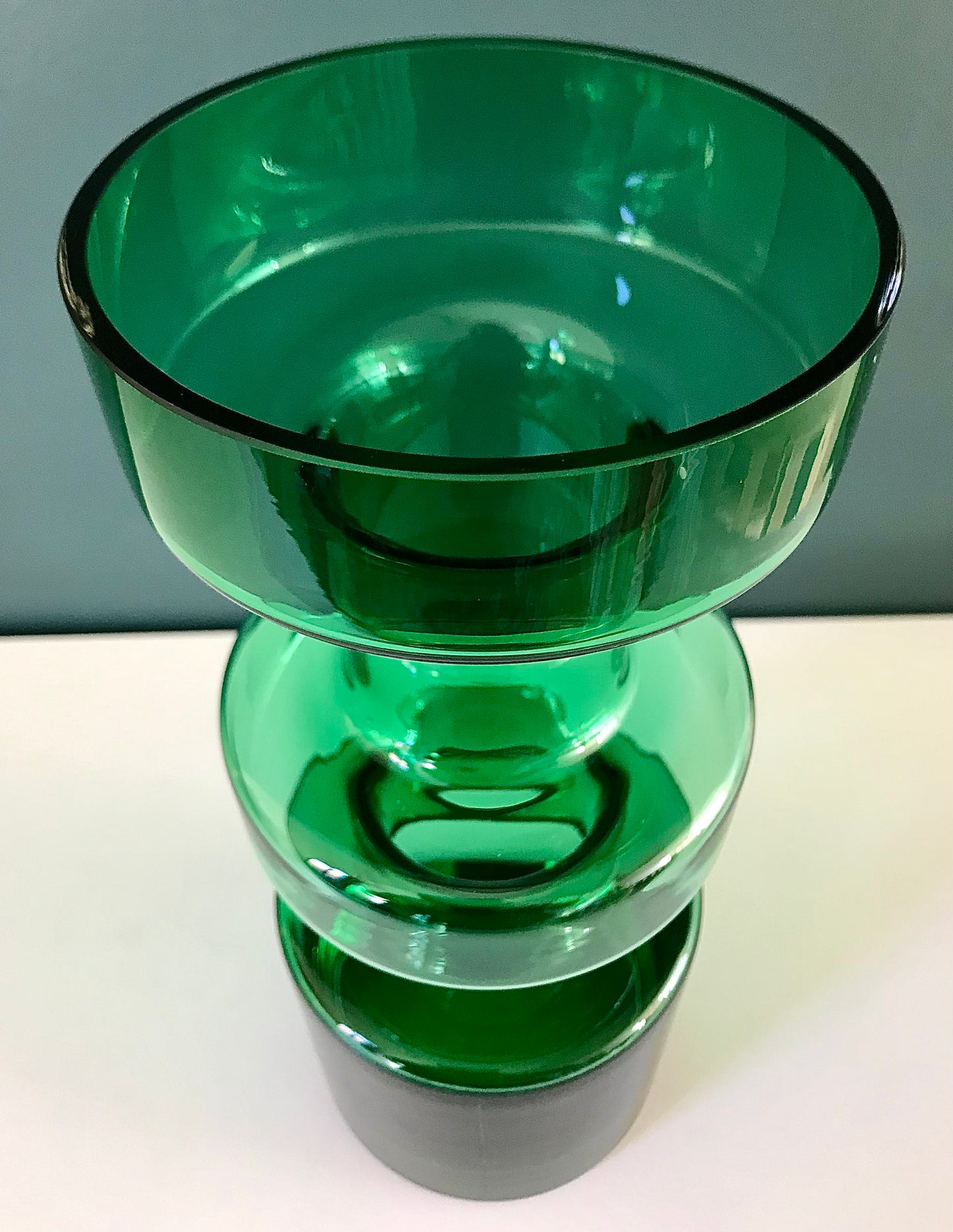 Riihimaki Emerald Green Cog Glass Vase 1960s 1970s Camshaft Industrial Style Finnish Retro
