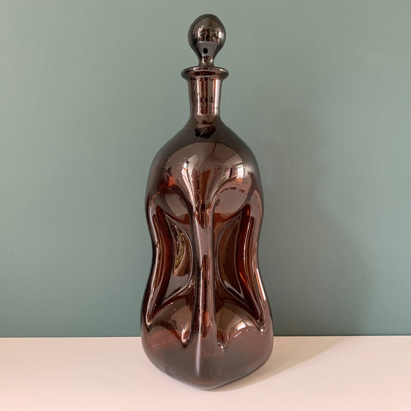Vintage Scandinavian Kluk Glug Pinched Glass Decanter Bottle Carafe