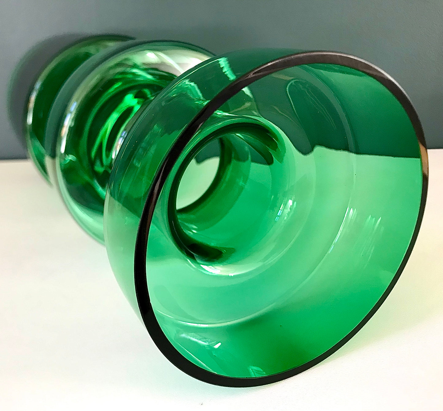 Riihimaki Emerald Green Cog Glass Vase 1960s 1970s Camshaft Industrial Style Finnish Retro