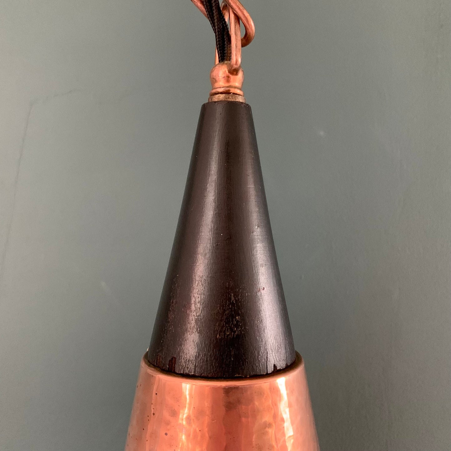 Mid Century Danish Solid Hammered Copper Cone Pendant Lamp Ceiling Light Scandinavian Industrial