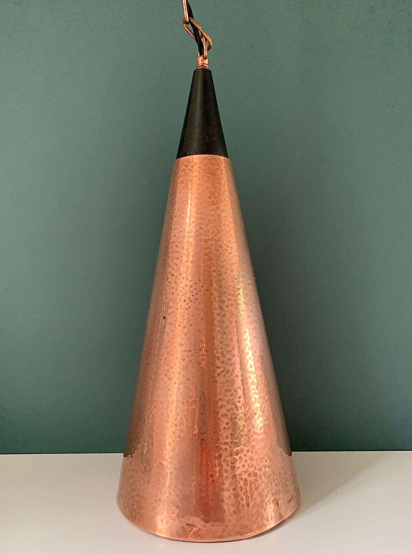 Mid Century Danish Solid Hammered Copper Cone Pendant Lamp Ceiling Light Scandinavian Industrial