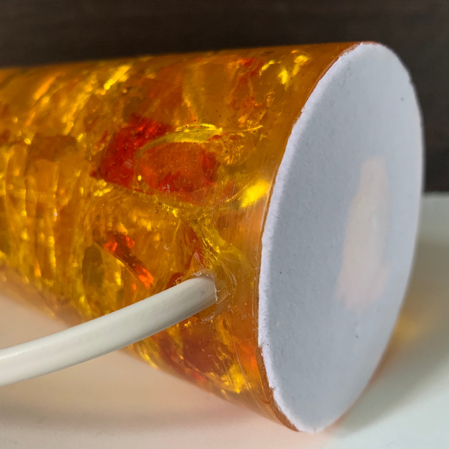 Shattaline British Yellow Orange Table Lamp Cracked Resin Crushed Ice Vintage Retro Atomic Era Shatterline