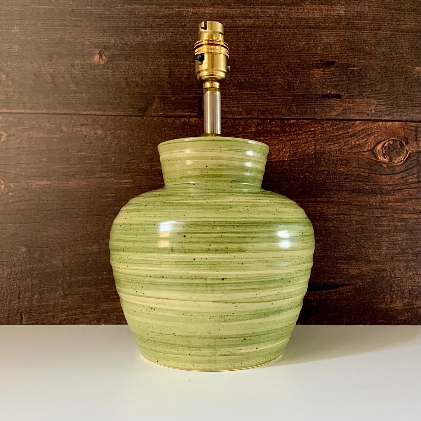 Mid Century Kabaka Pottery Striped Green Ceramic Table Lamp Retro